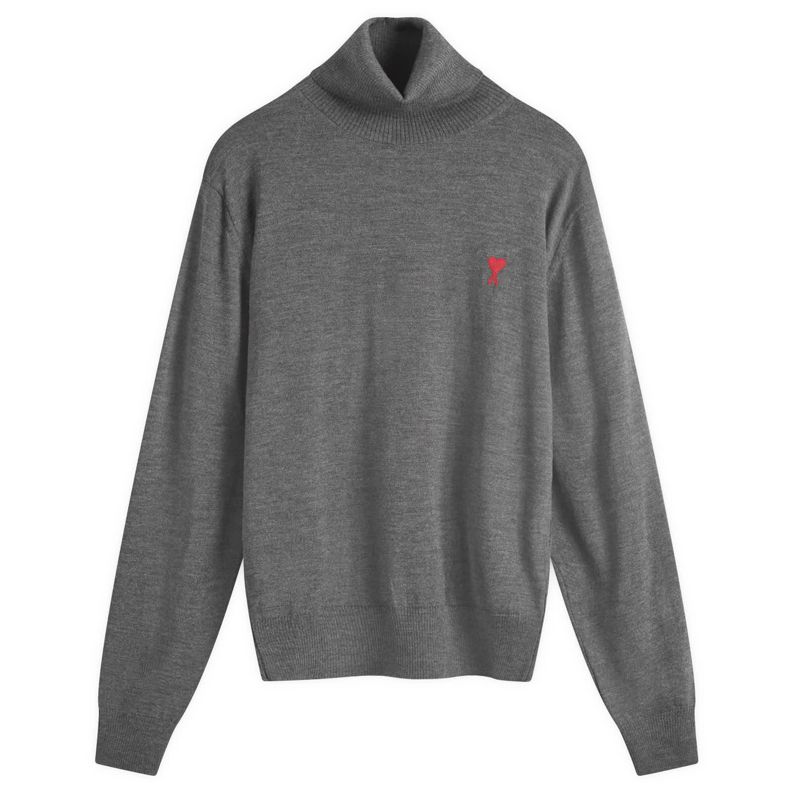 AMI Paris Small A Heart Roll Neck Knit - Heather Grey