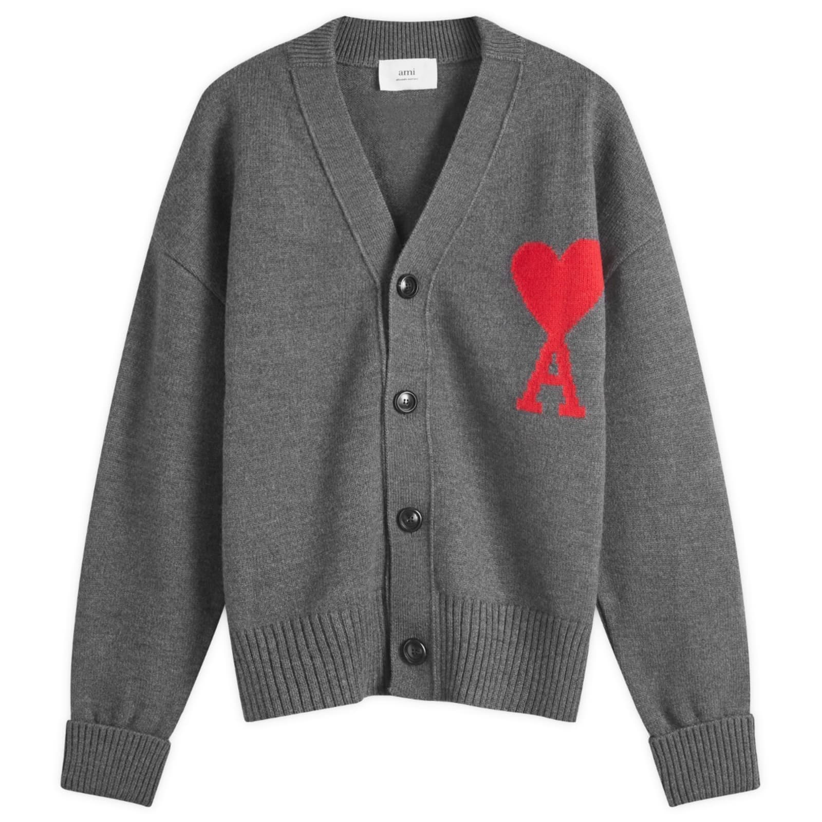AMI Large A Heart Cardigan - Grey