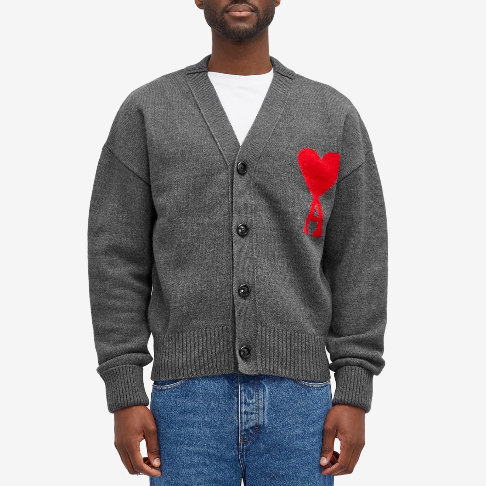 AMI Large A Heart Cardigan - Grey