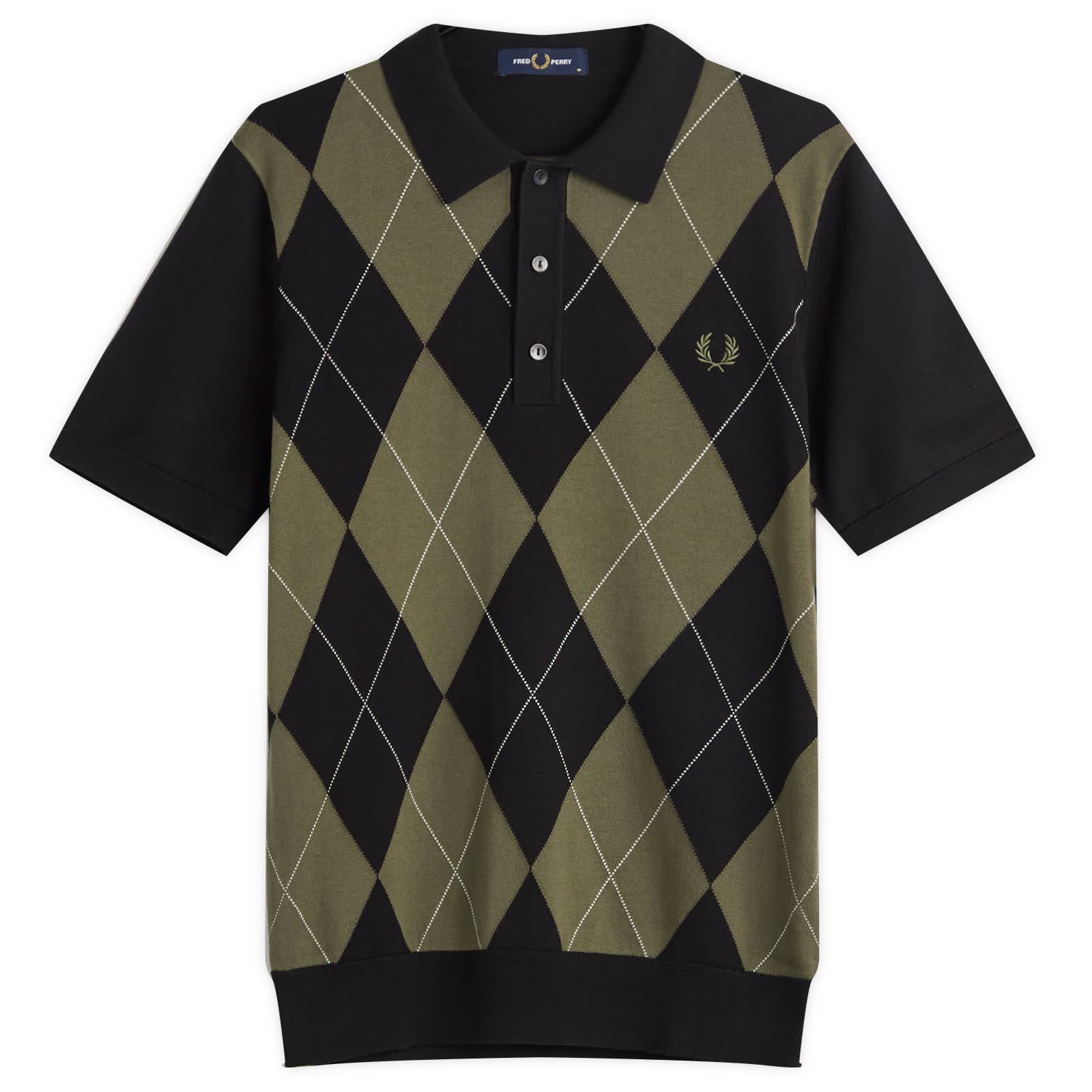 Fred Perry Argyle Knitted Polo Shirt - Black
