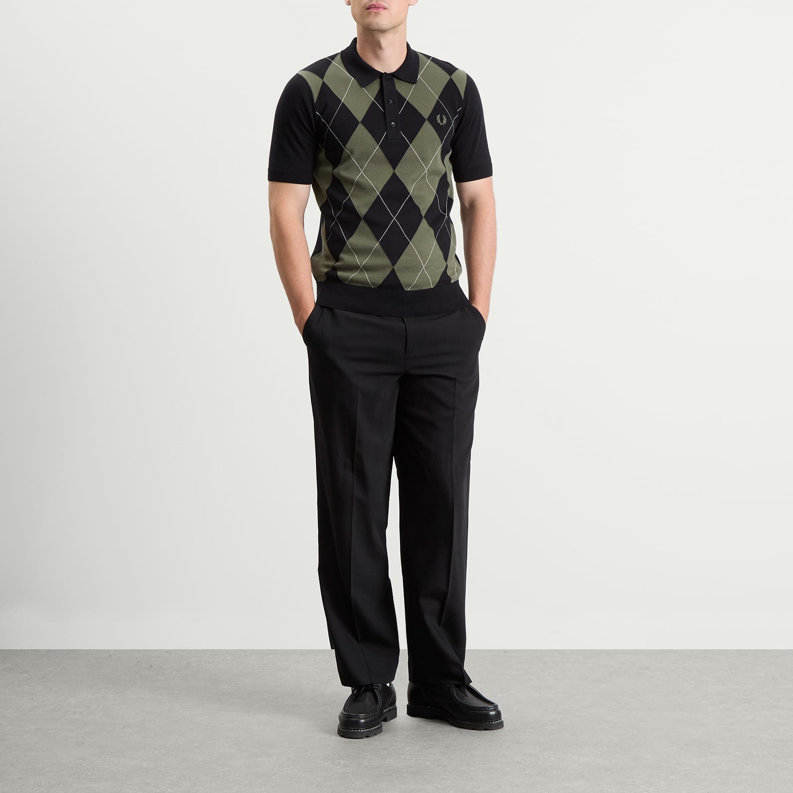 Fred Perry Argyle Knitted Polo Shirt - Black