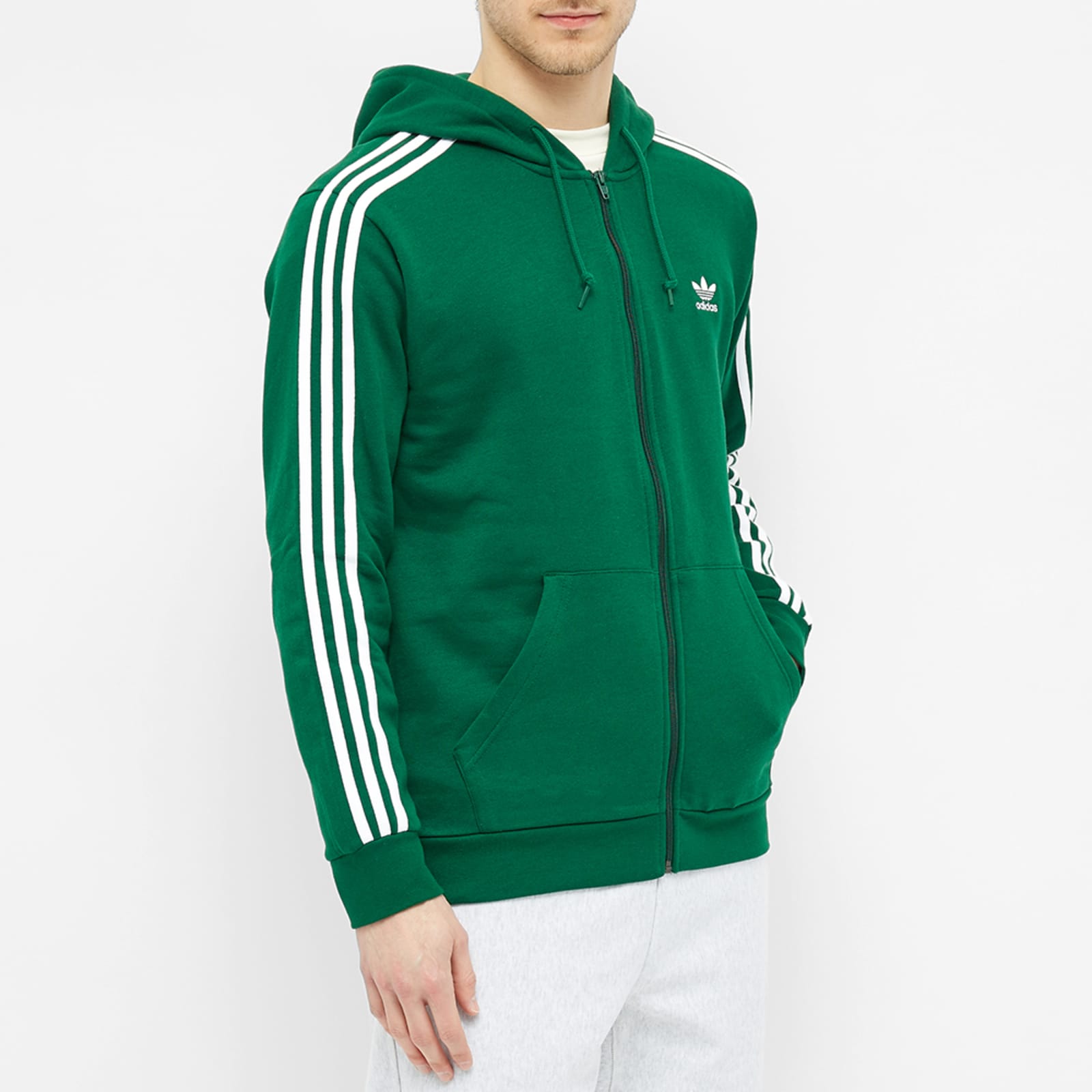 Adidas 3Stripe Full Zip Hoody Dark Green END.