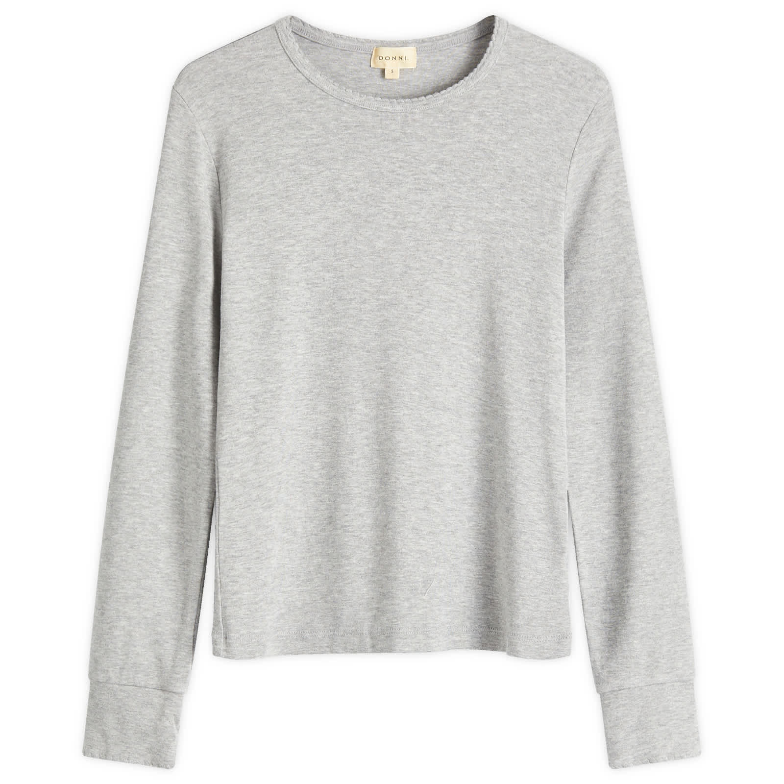 DONNI. Baby Rib Scallop Long Sleeve Top - Heather Grey