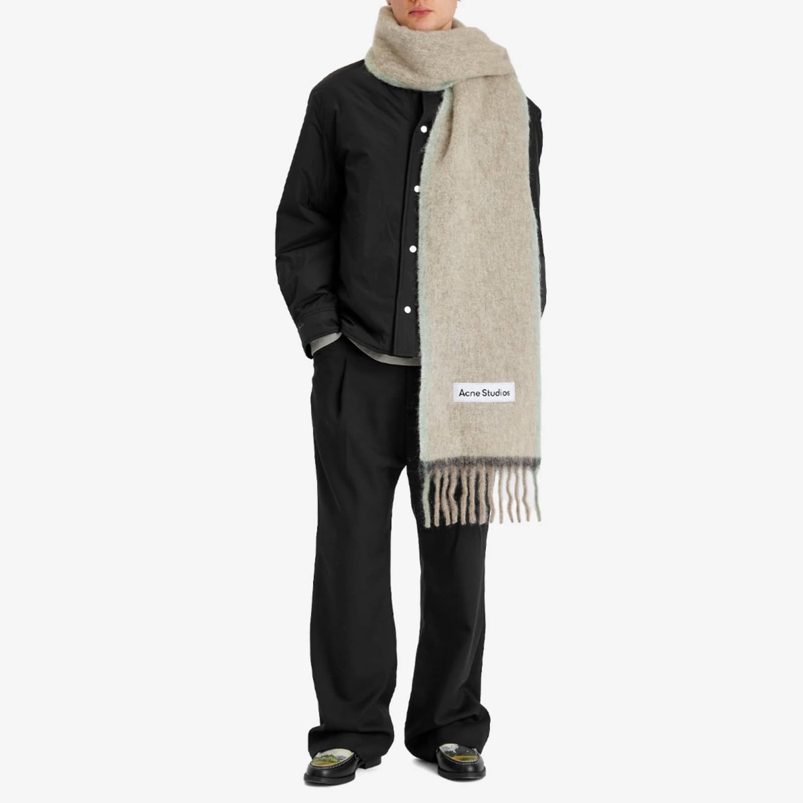 Acne Studios Vally Solid Logo Scarf - Beige & Grey