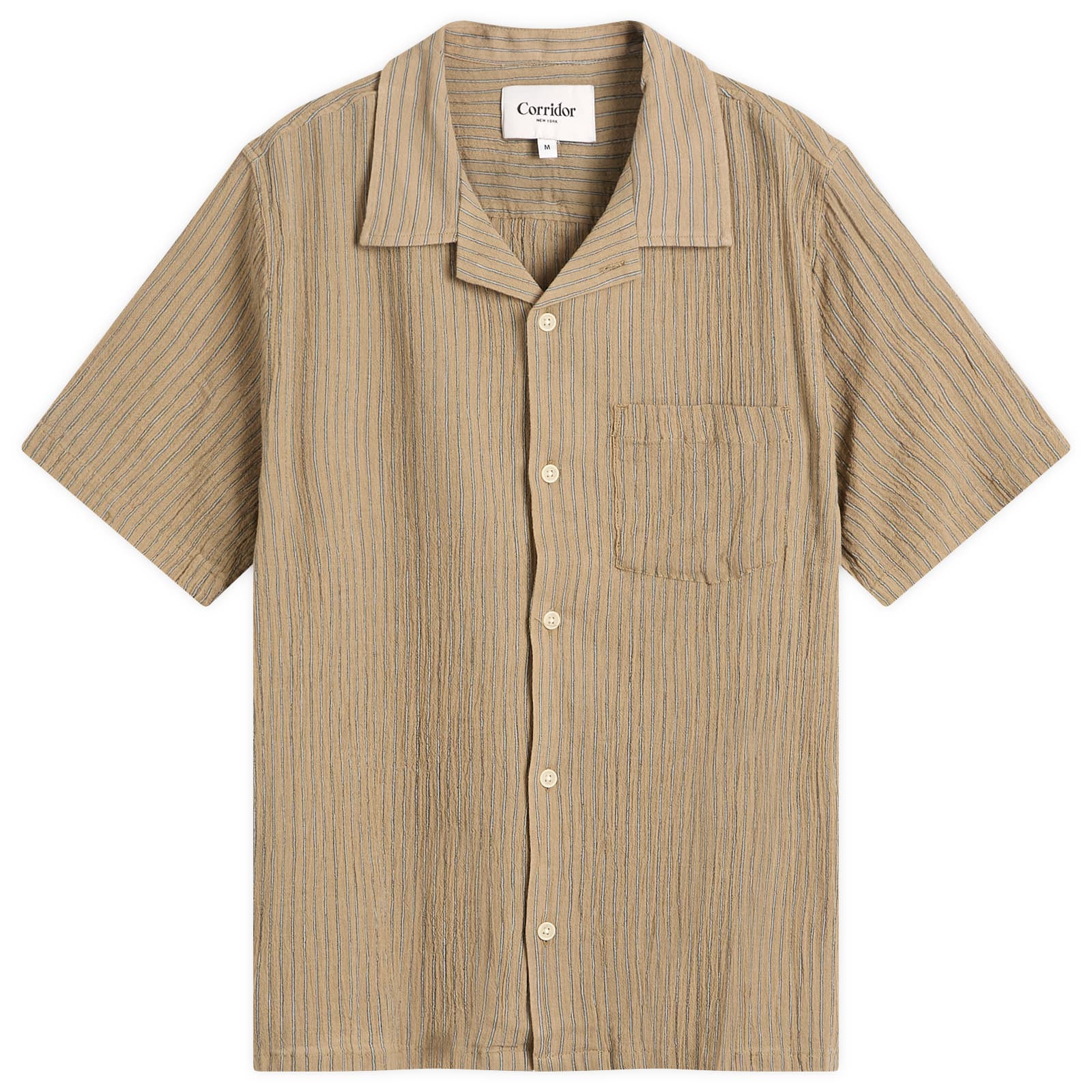 Corridor High Twist Stripe Short Sleeve Camp Shirt - Brown