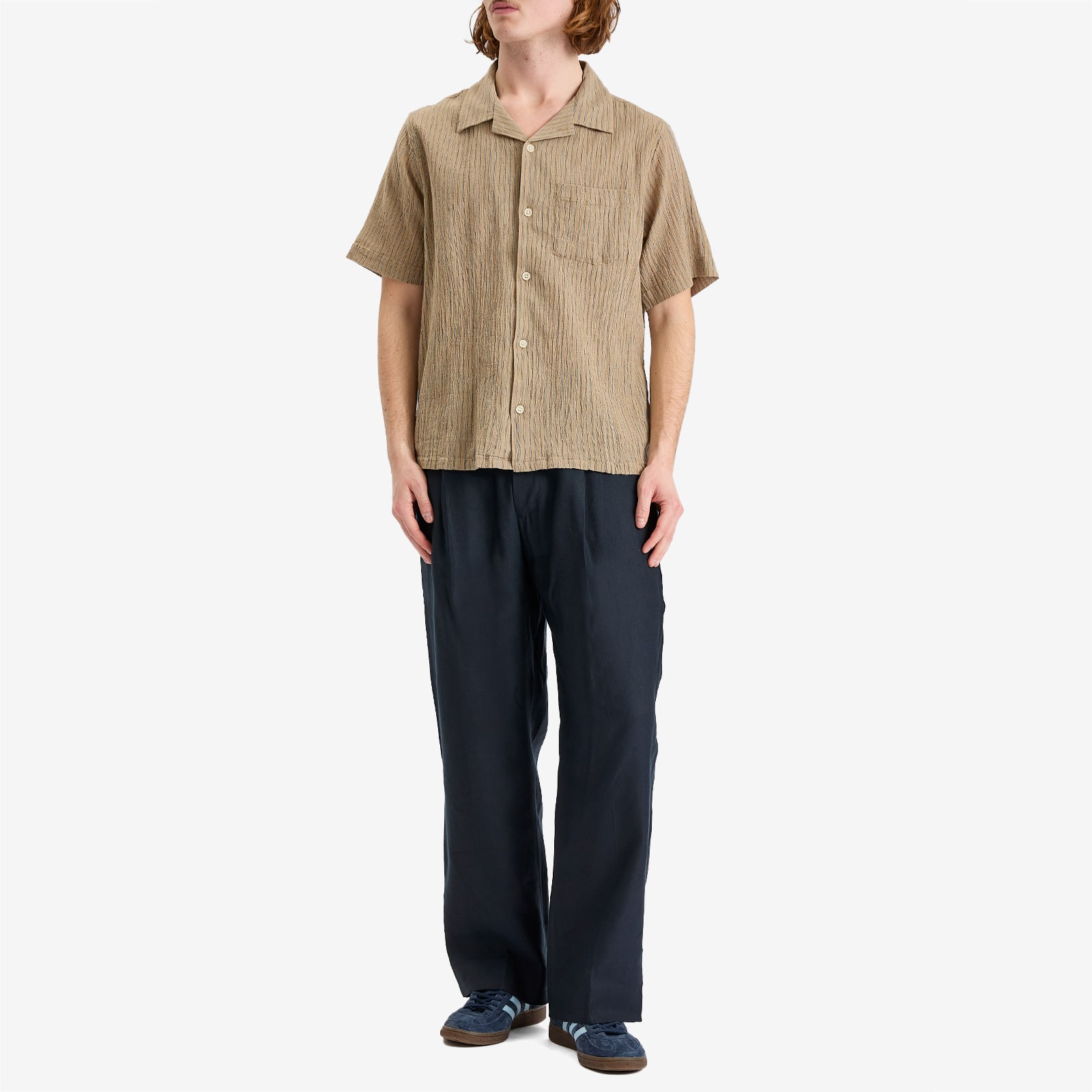 Corridor High Twist Stripe Short Sleeve Camp Shirt - Brown