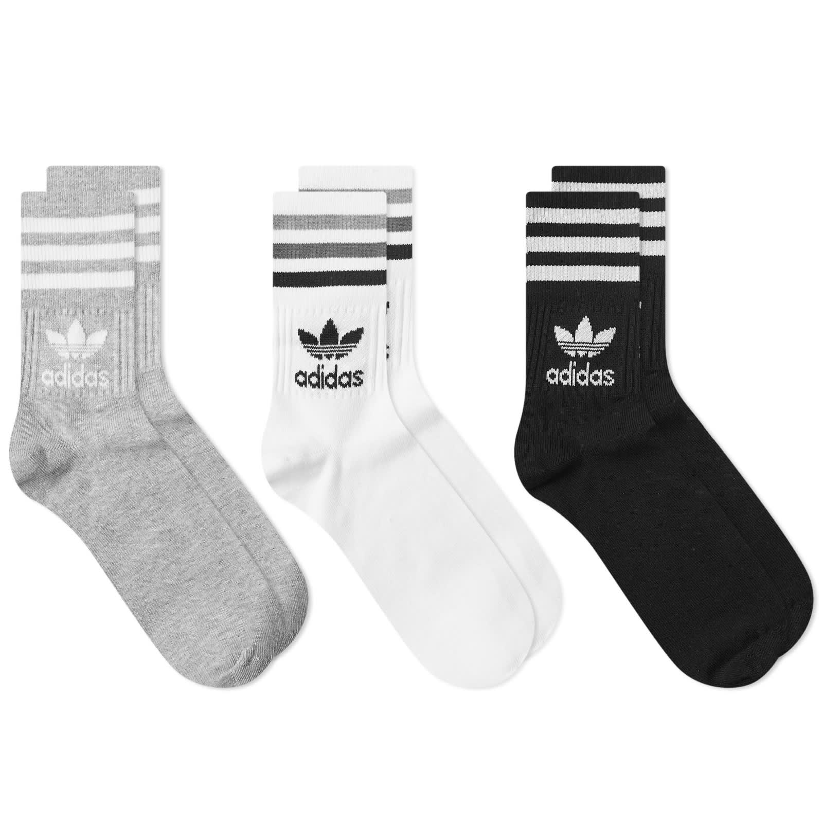 Adidas Mid Cut Crew Sock 3 Pack White, Medium Heather & Black END.