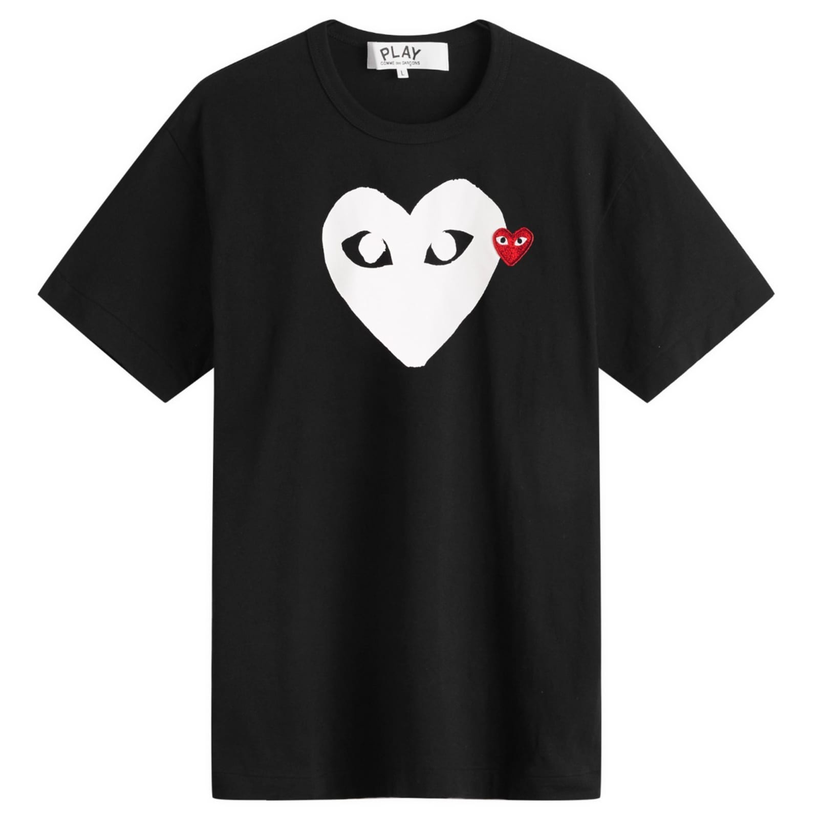 Comme des Garçons Play Double Heart Logo T-Shirt - Black, White & Red