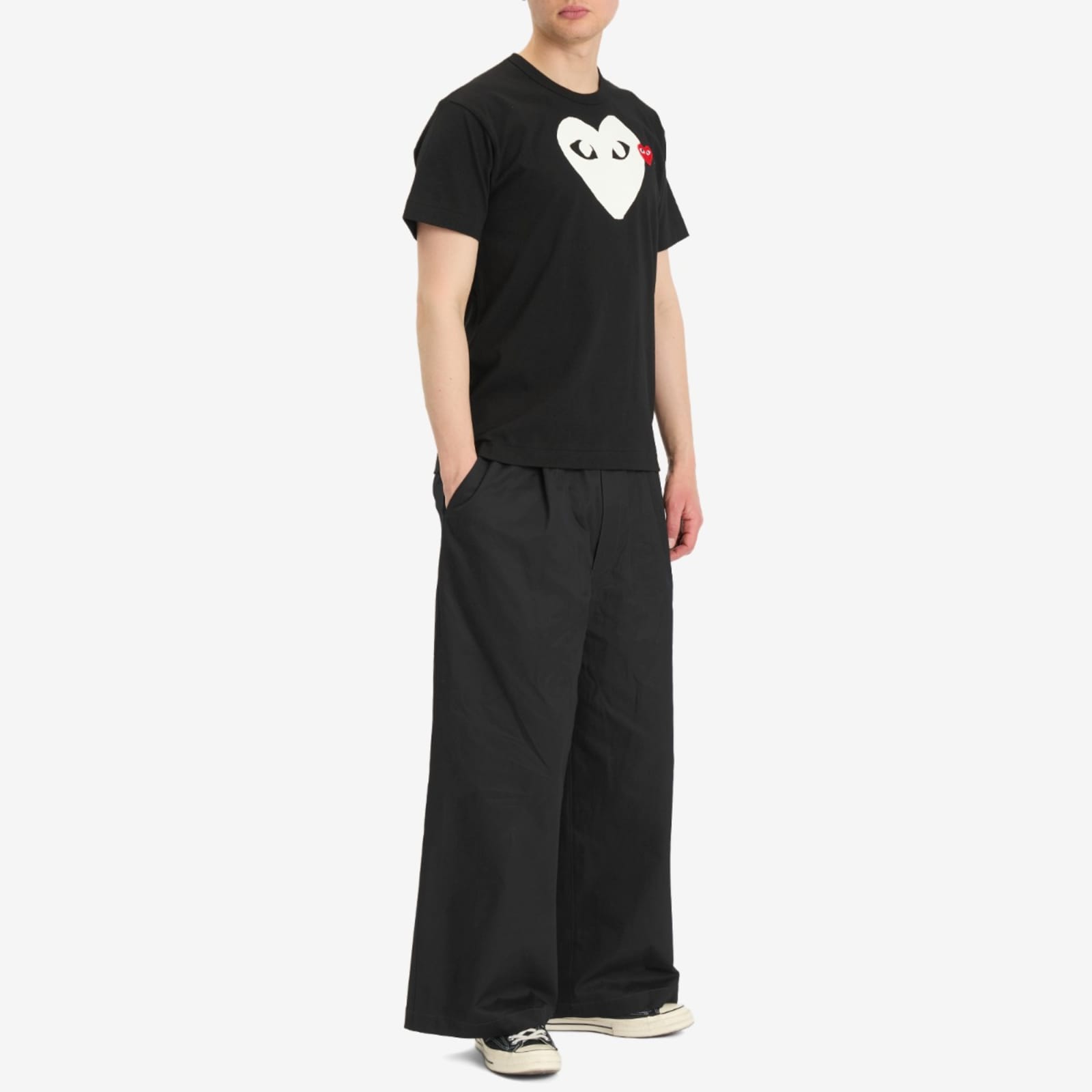 Comme des Garçons Play Double Heart Logo T-Shirt - Black, White & Red