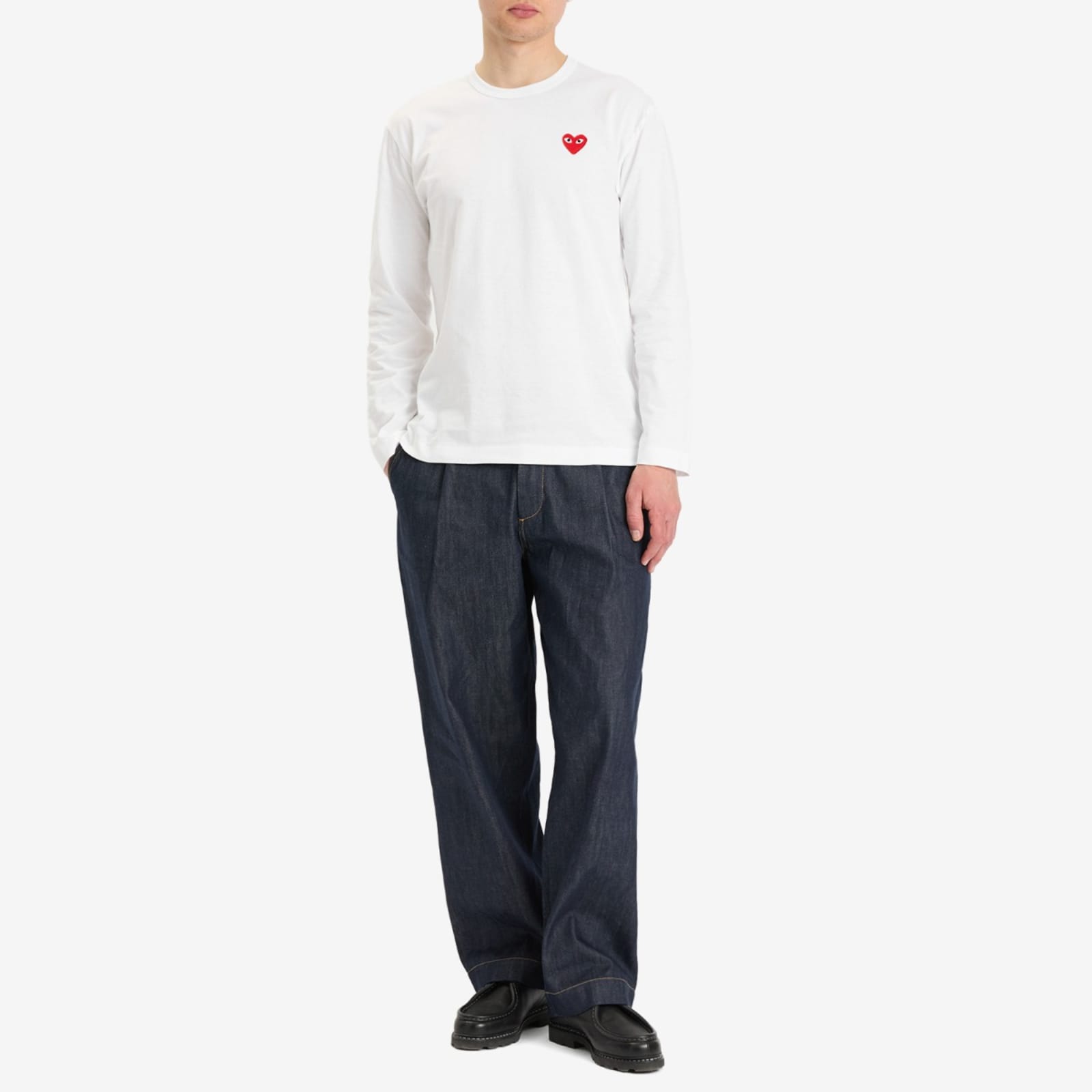 Comme des Garçons Play Long Sleeve Basic Logo T-Shirt - White & Red