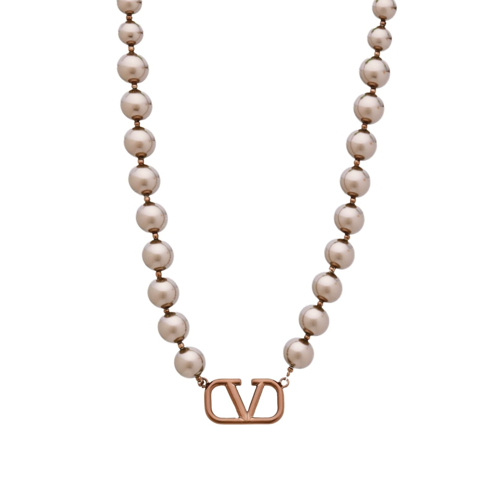 Valentino V Logo Pearl Necklace - Deep Chocolate