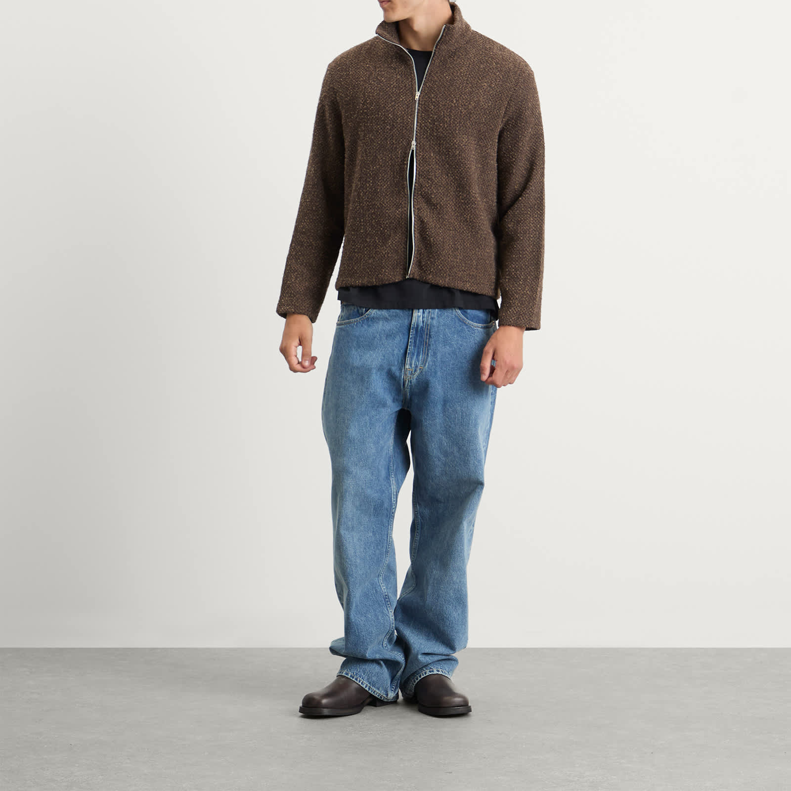 Our Legacy Shrunken Full Zip Polo - Brown Sparse Buckle Weave