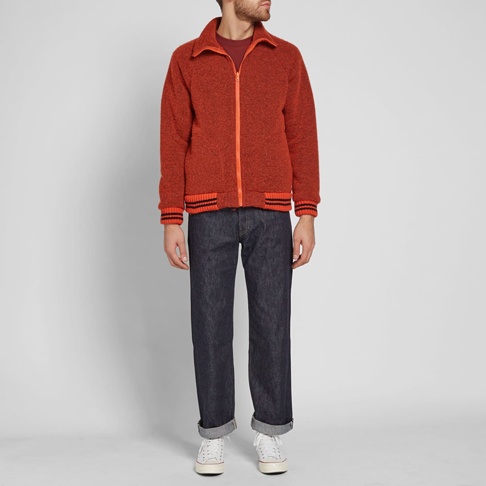 Nigel Cabourn x Peak Performance Wool Zip Fleece Jacket Orange END.