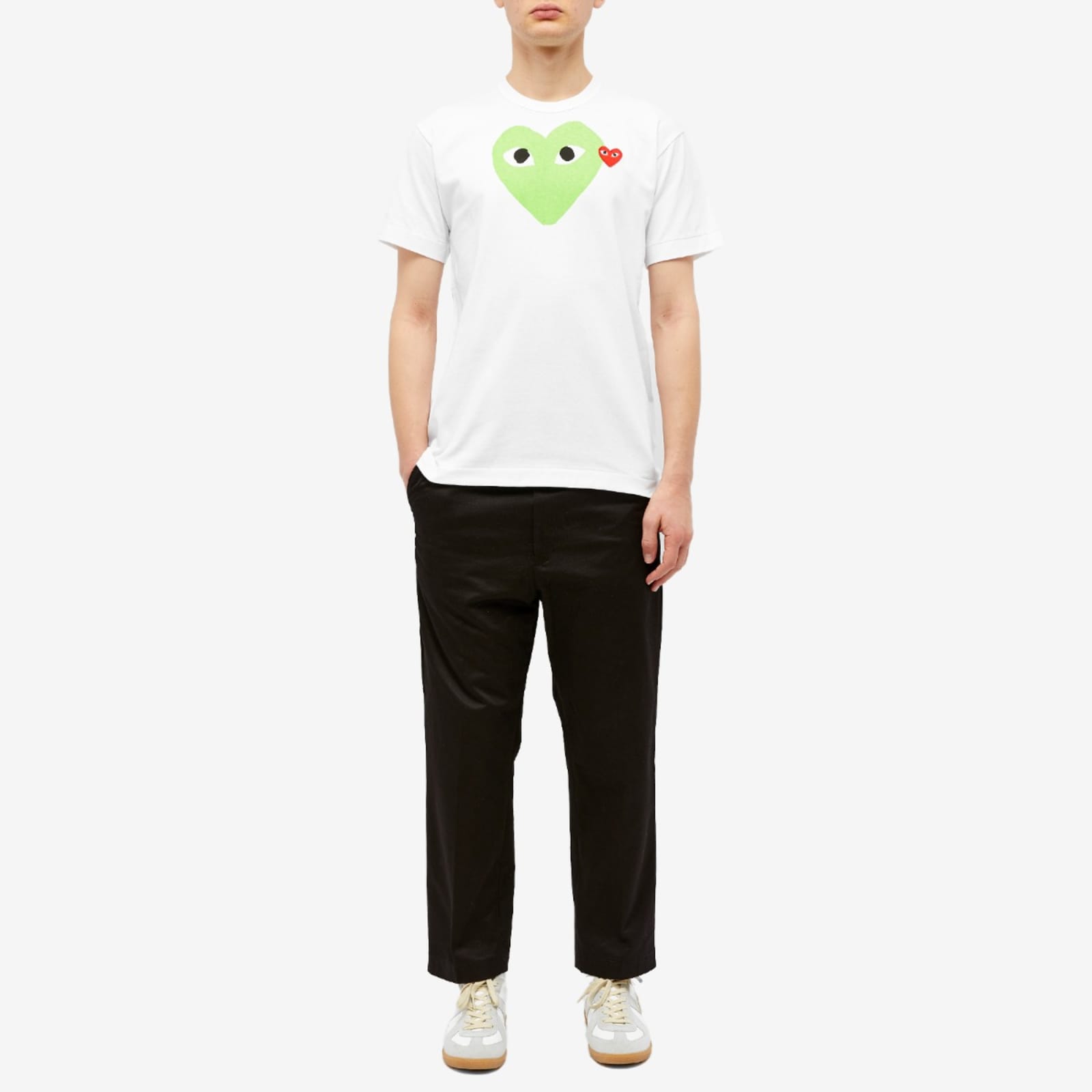 Comme des Garçons Play Red Heart Colour Heart T-Shirt - White & Green
