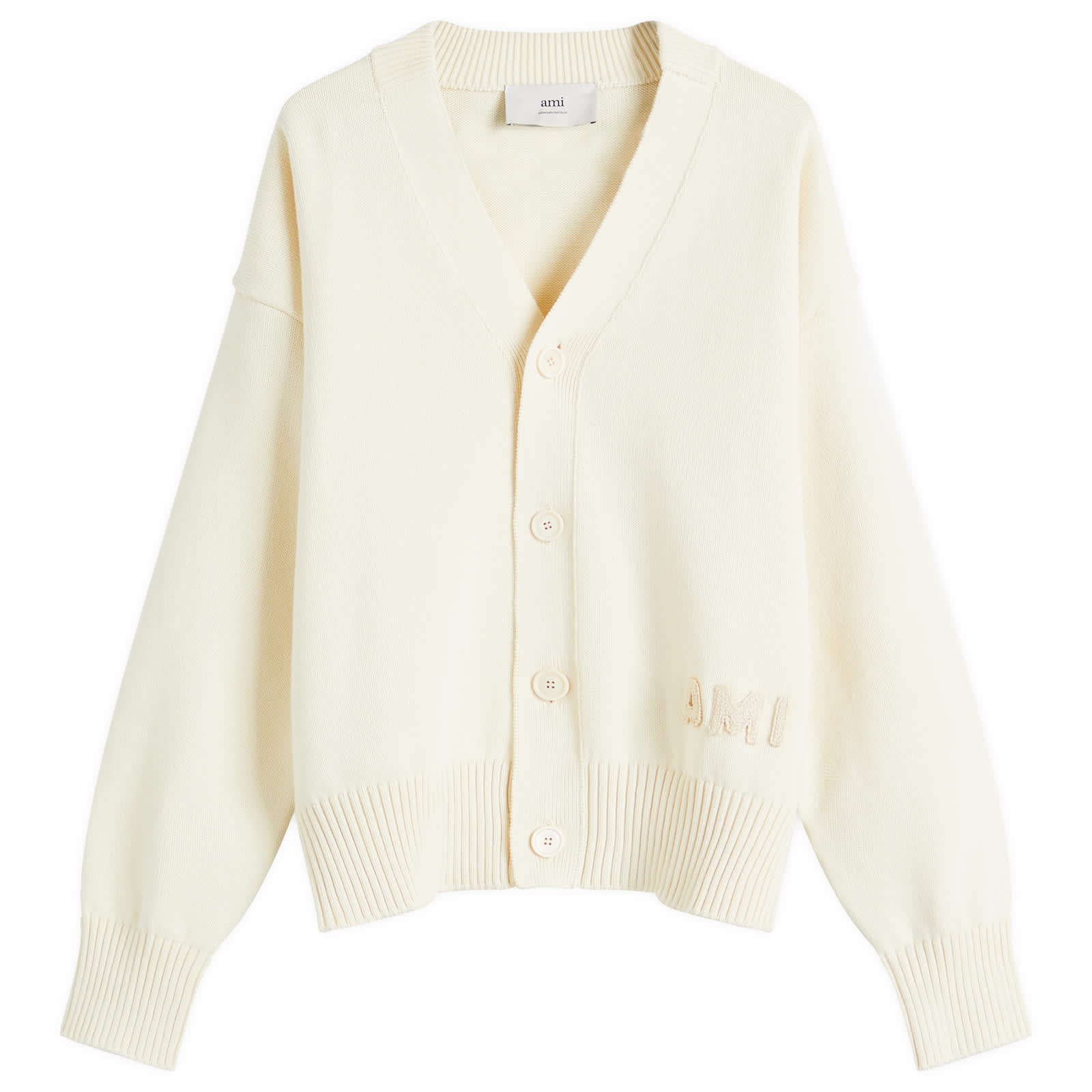 AMI Paris Ami Embroidered Cardigan - White Cream
