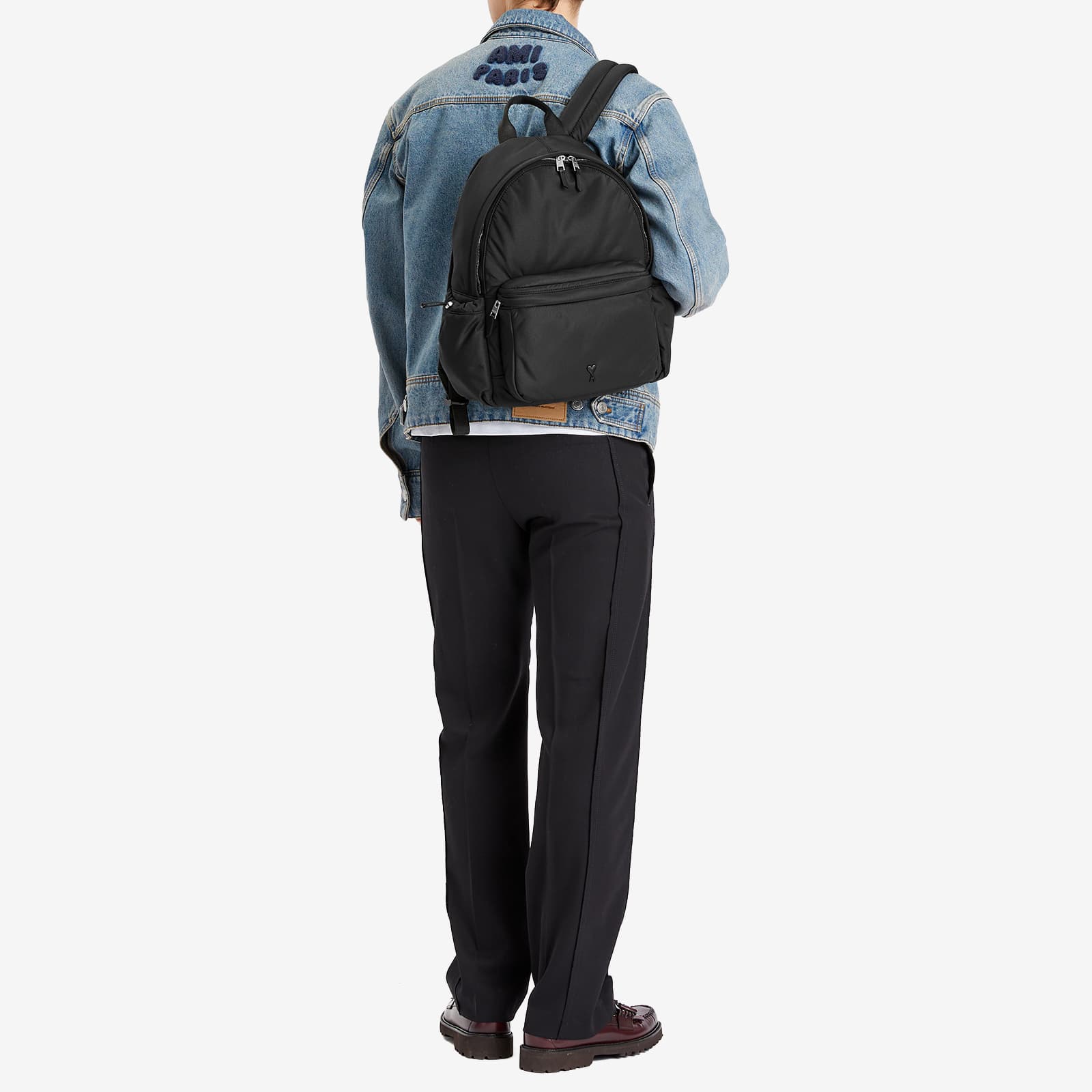 AMI Paris Nylon Ami De Coeur Backpack - Wool Gabardine Black