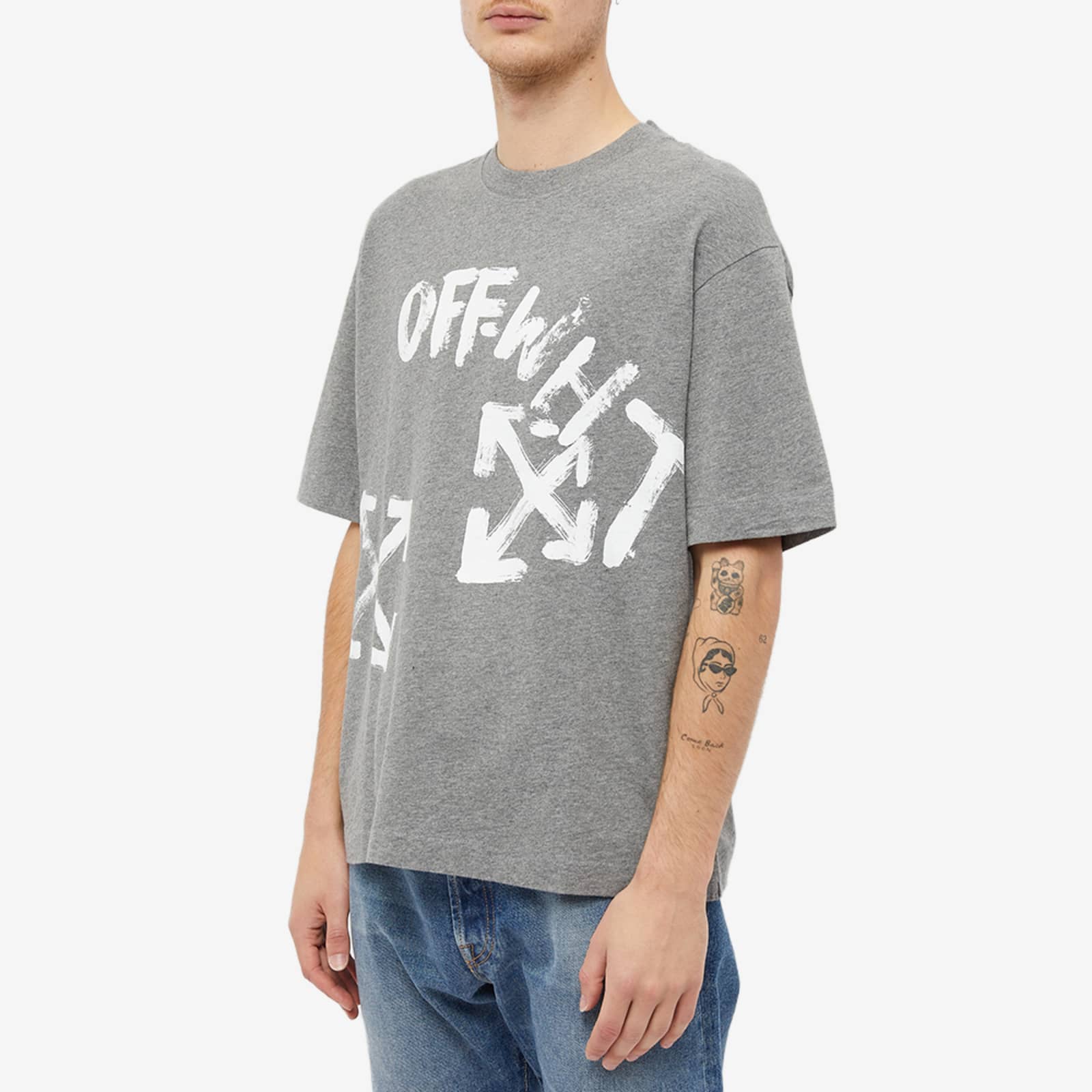 OffWhite Paint Script Oversized Skate TShirt Grey Marl END. (NL)