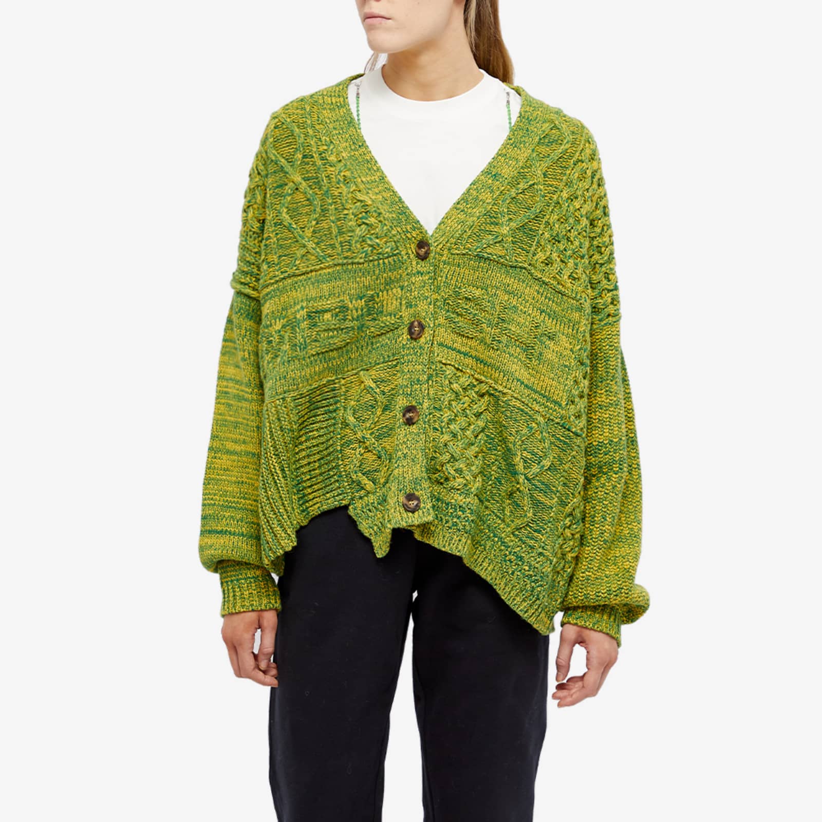 Ambush Patchwork Knit Cardigan Green END.