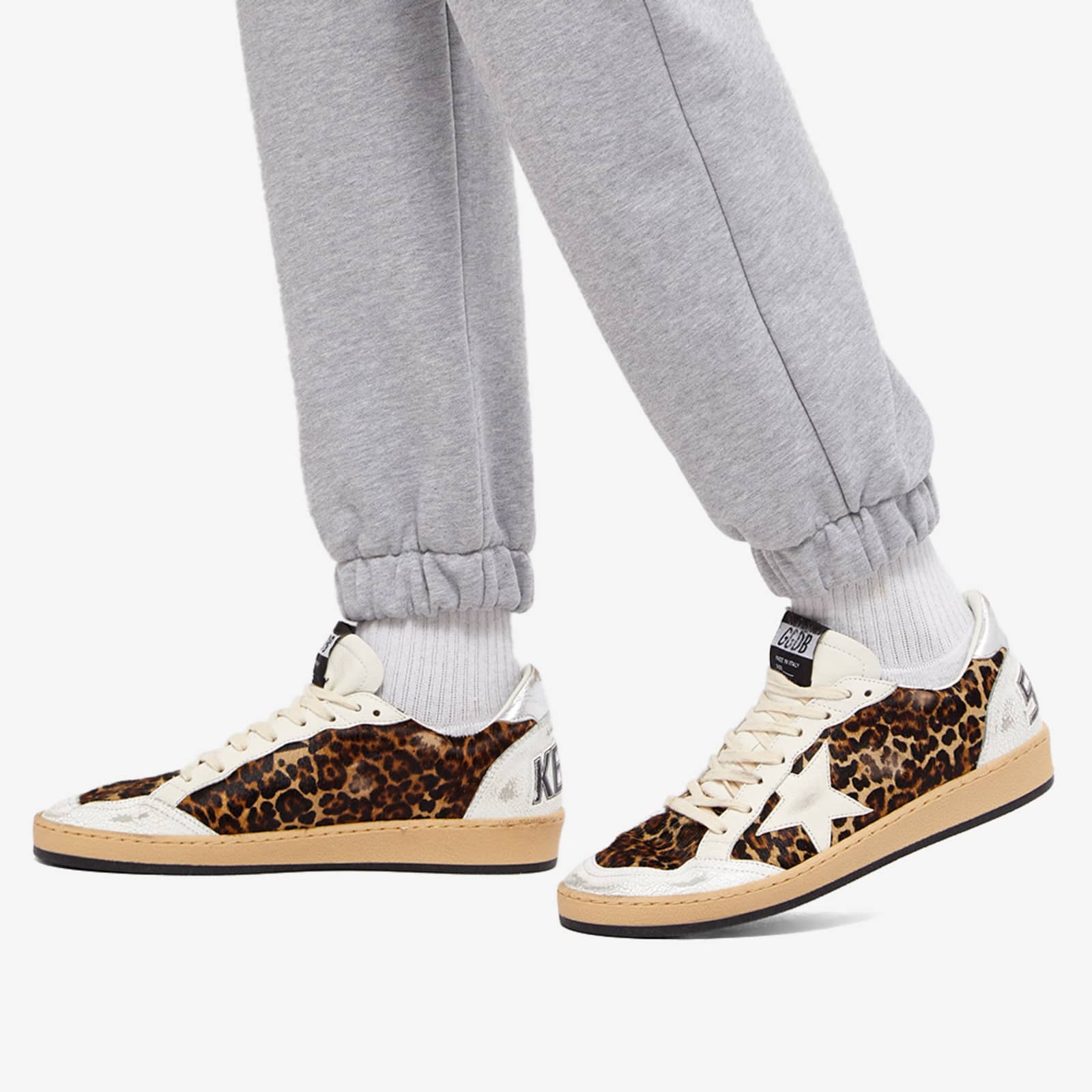 Golden Goose Ball Star Leather Sneaker Beige, Brown Leo, White & Silver END. (IE)
