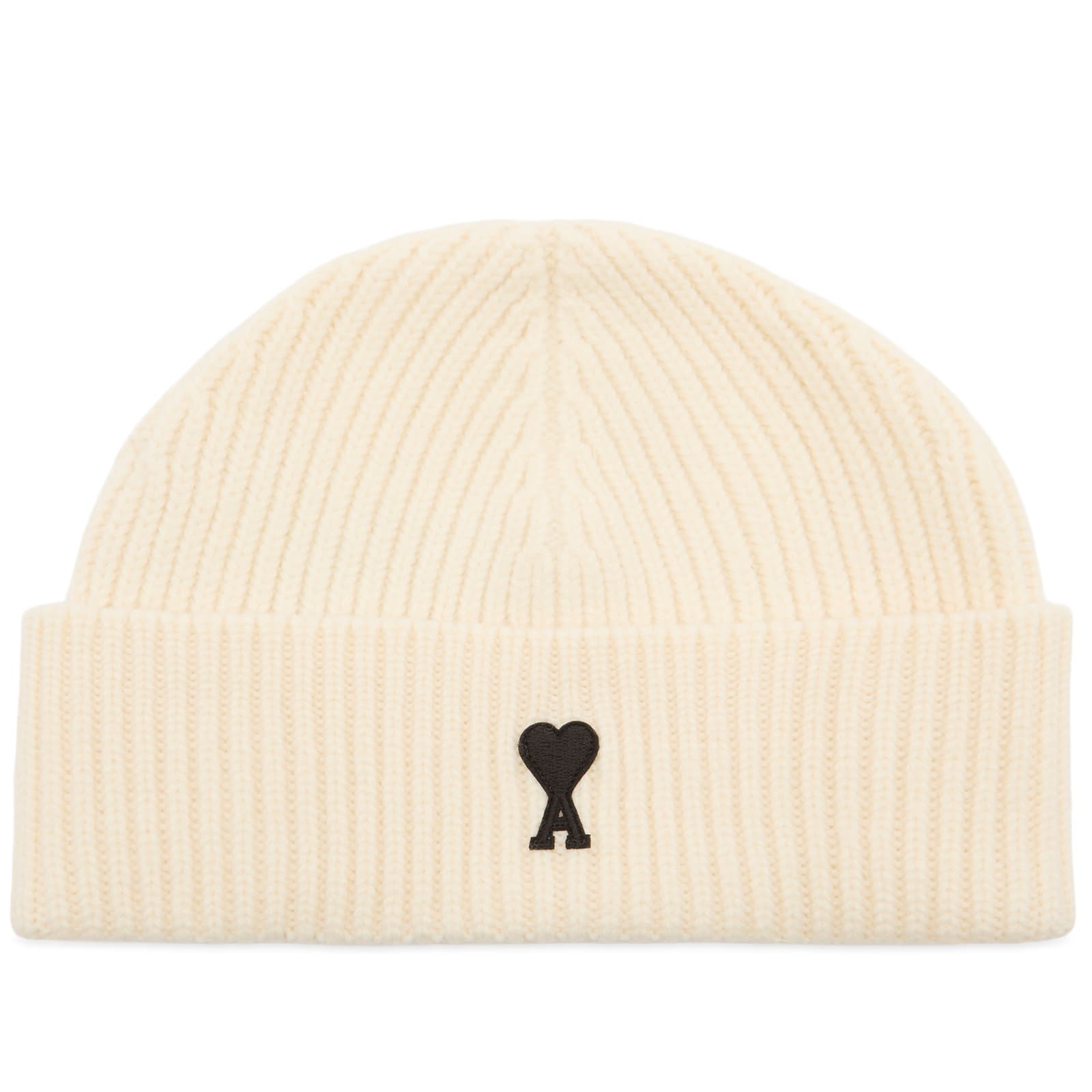 AMI Paris Felted Merino Wool Knit Beanie - Ecru/Noir