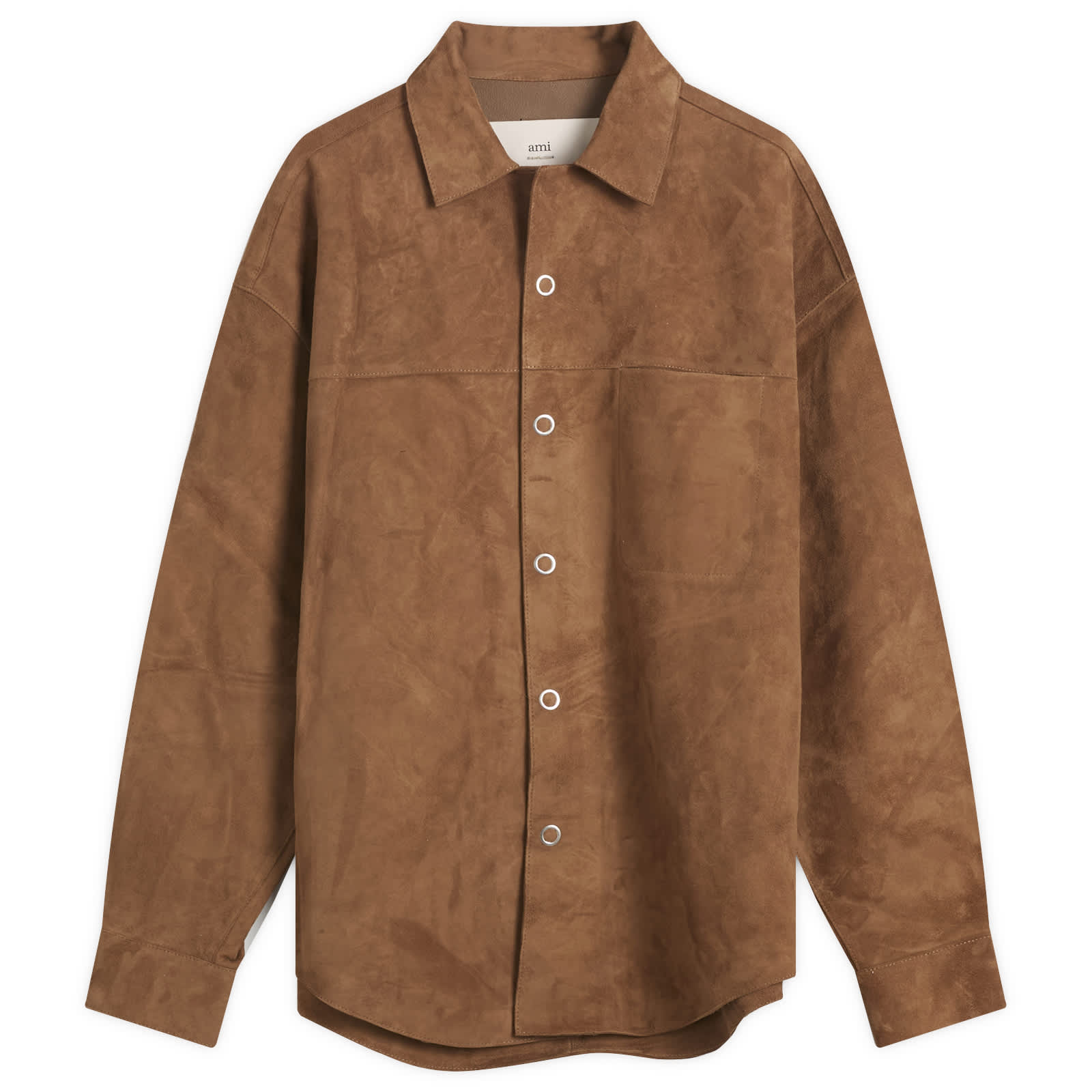 AMI Paris Goat Suede Leather Shirt Jacket - Noisette