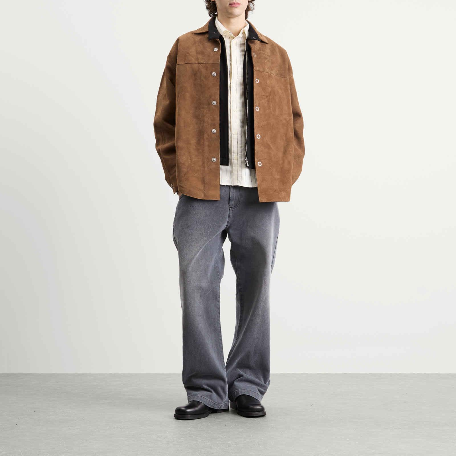 AMI Paris Goat Suede Leather Shirt Jacket - Noisette