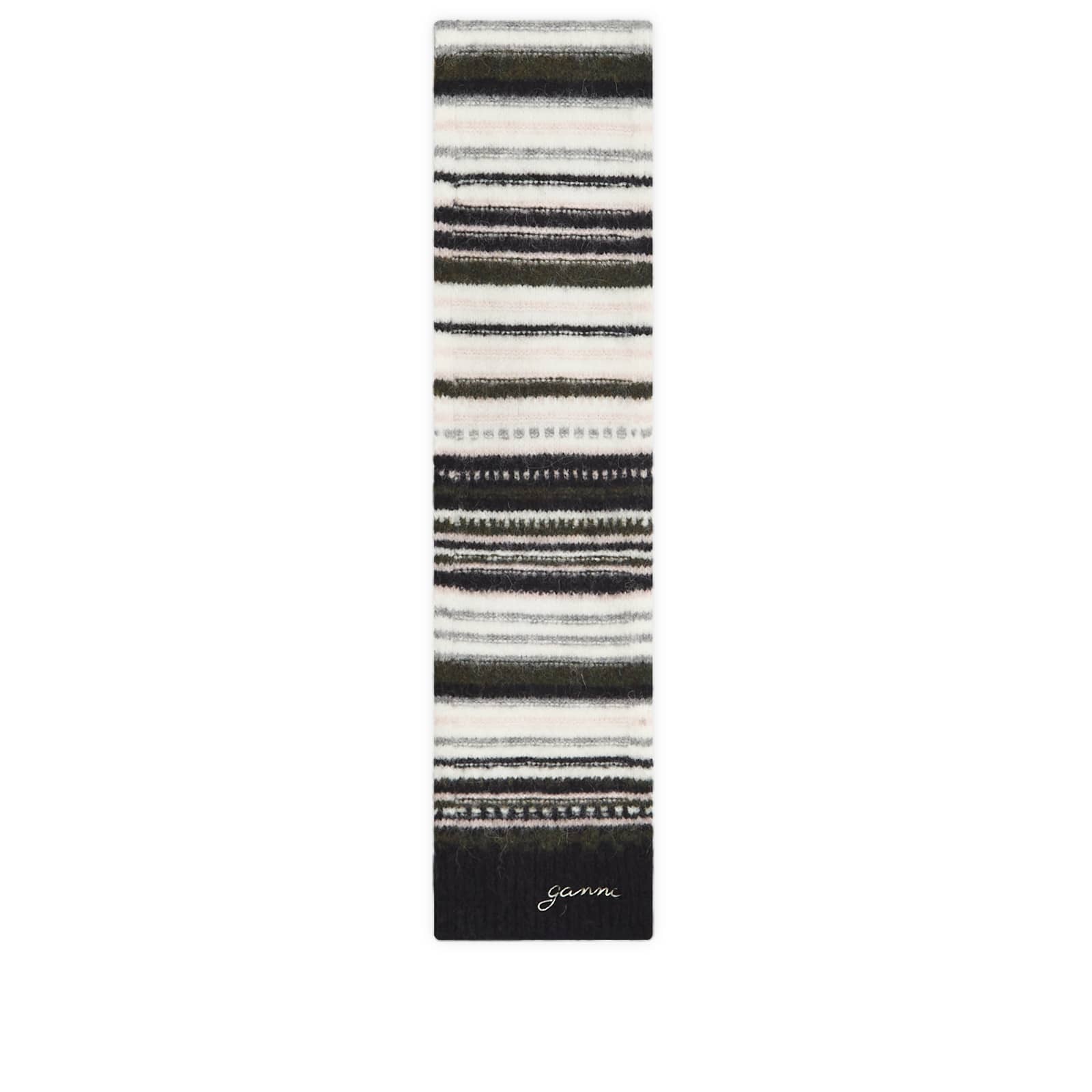 Ganni Striped Soft Wool Scarf - Black