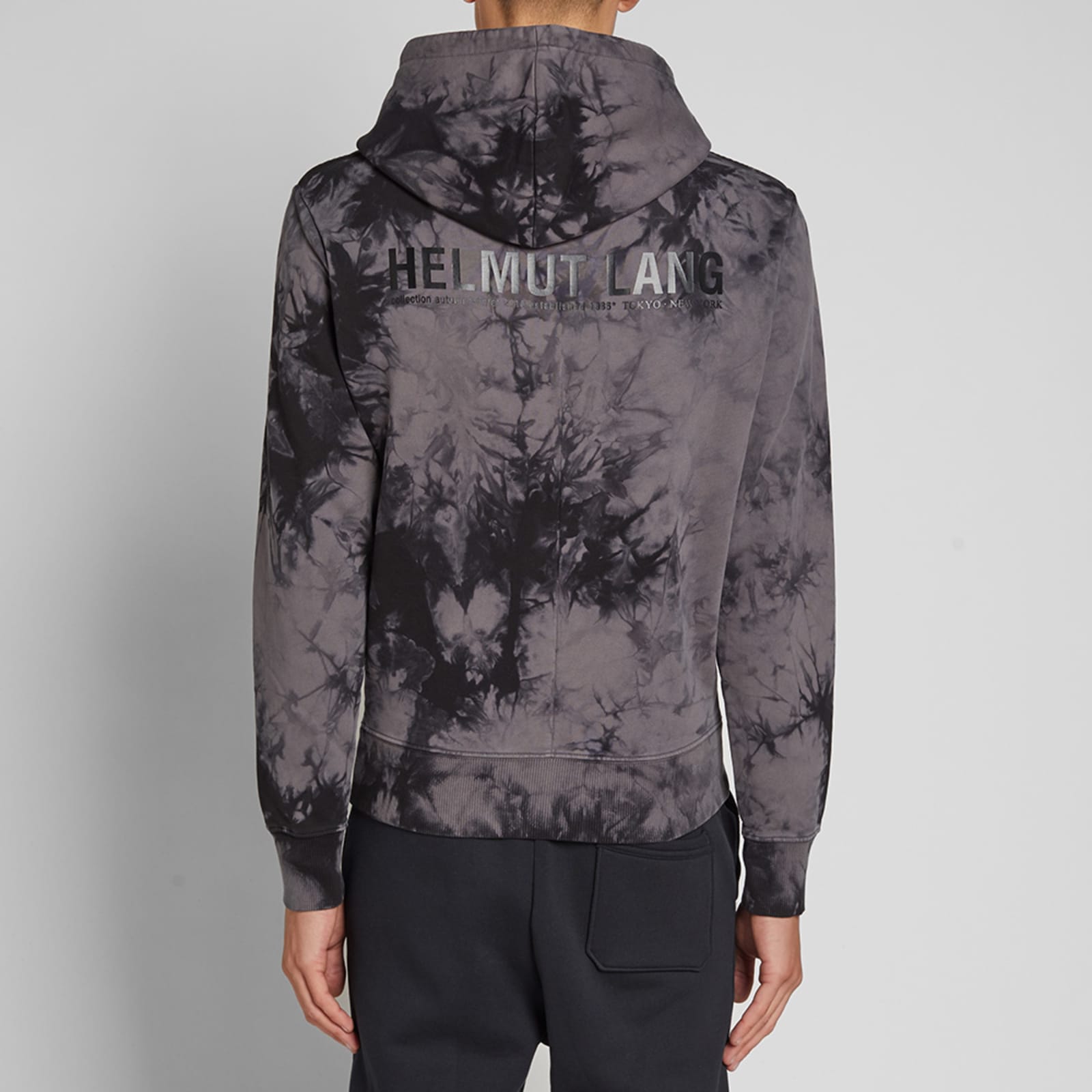 Helmut Lang Tie-Dye Logo Popover Hoody - Grey & Black