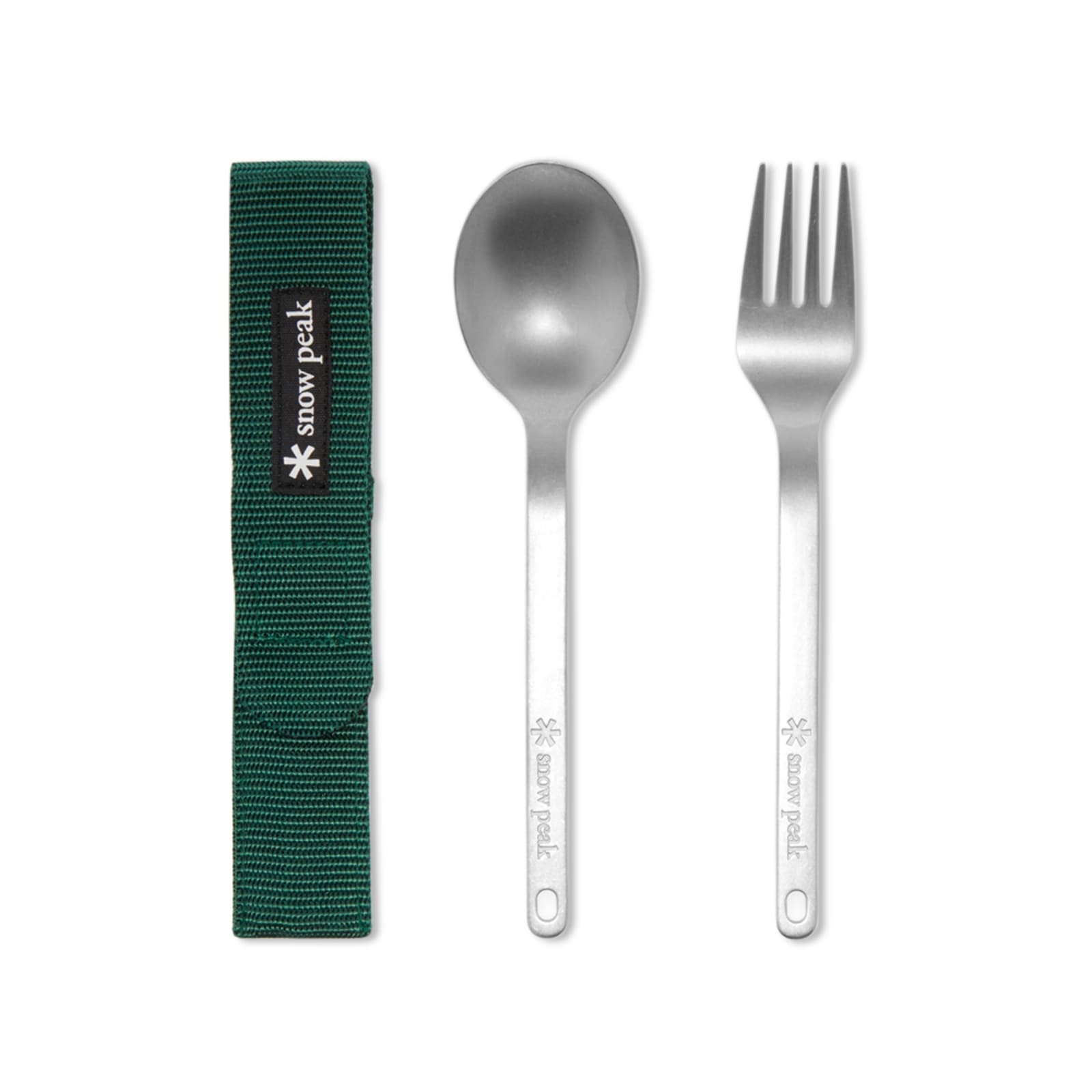 Snow Peak Titanium Fork & Spoon Set Silver & Green END.
