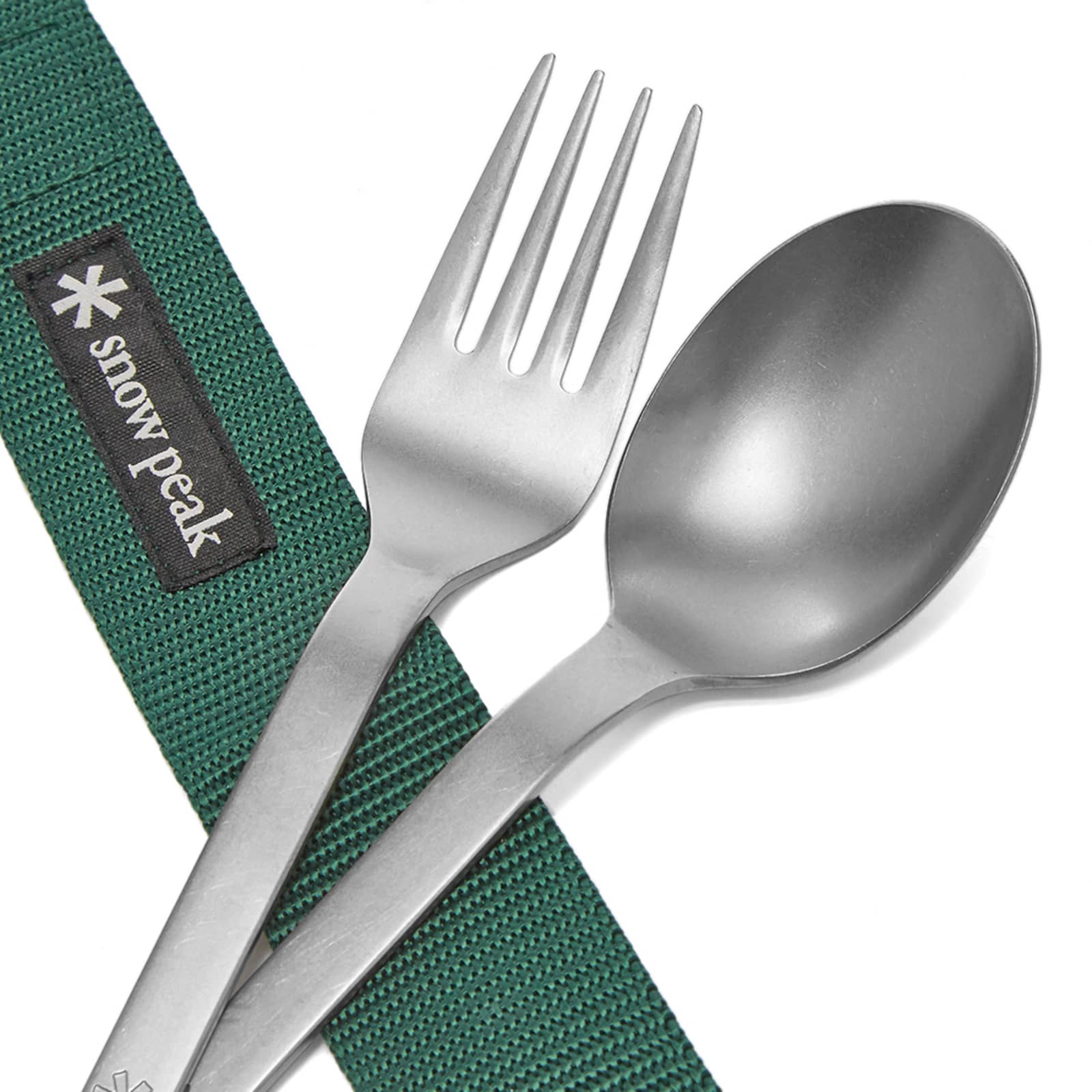 Snow Peak Titanium Fork & Spoon Set Silver & Green END.
