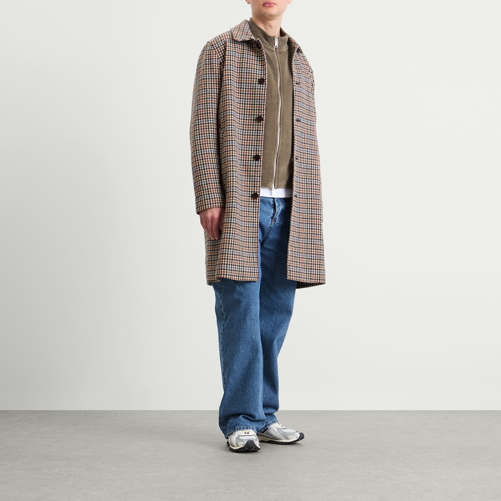 Wax London Stan Houndstooth Check Coat - Natural & Multi