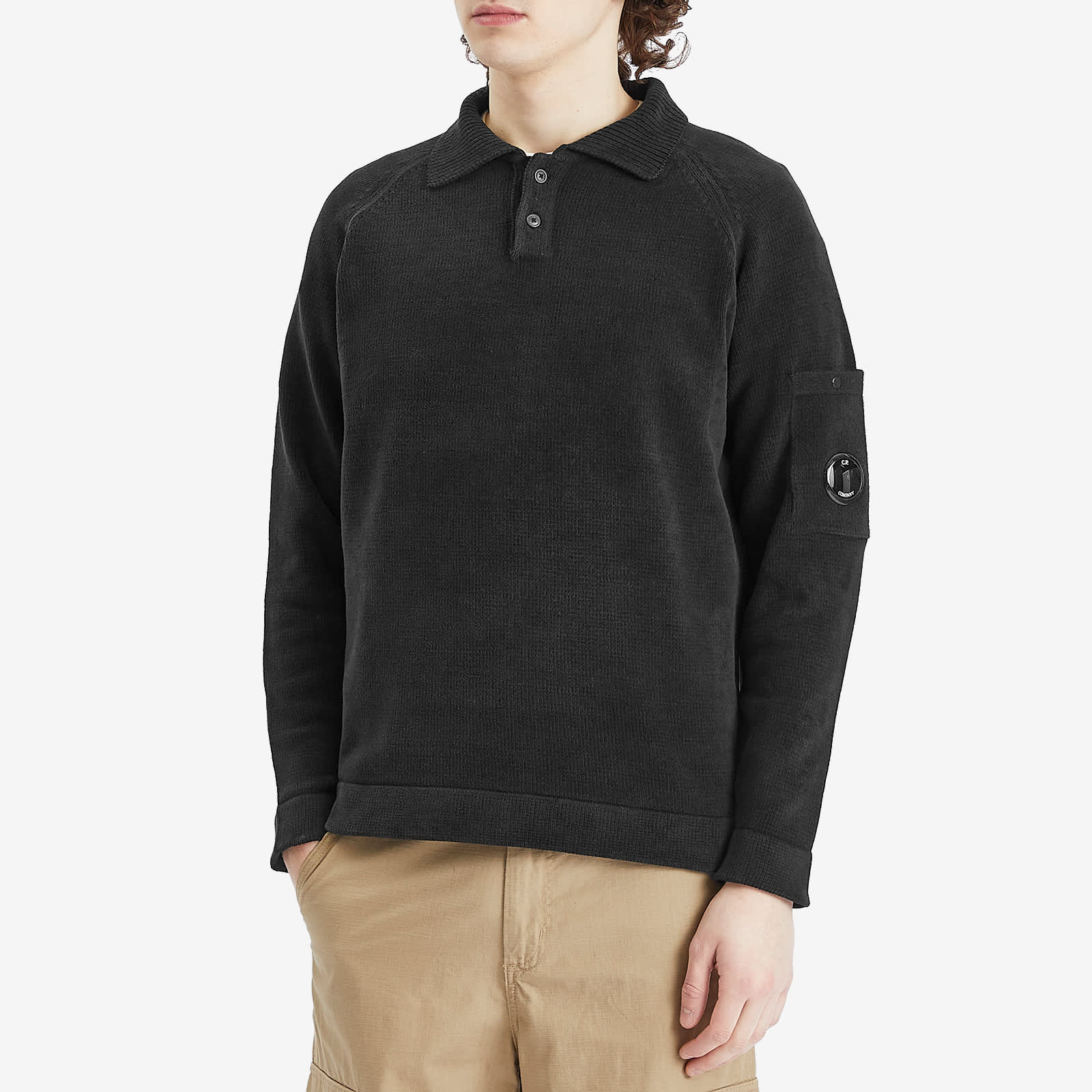 C.P. Company Chenille Cotton Lens Knit Polo - Black
