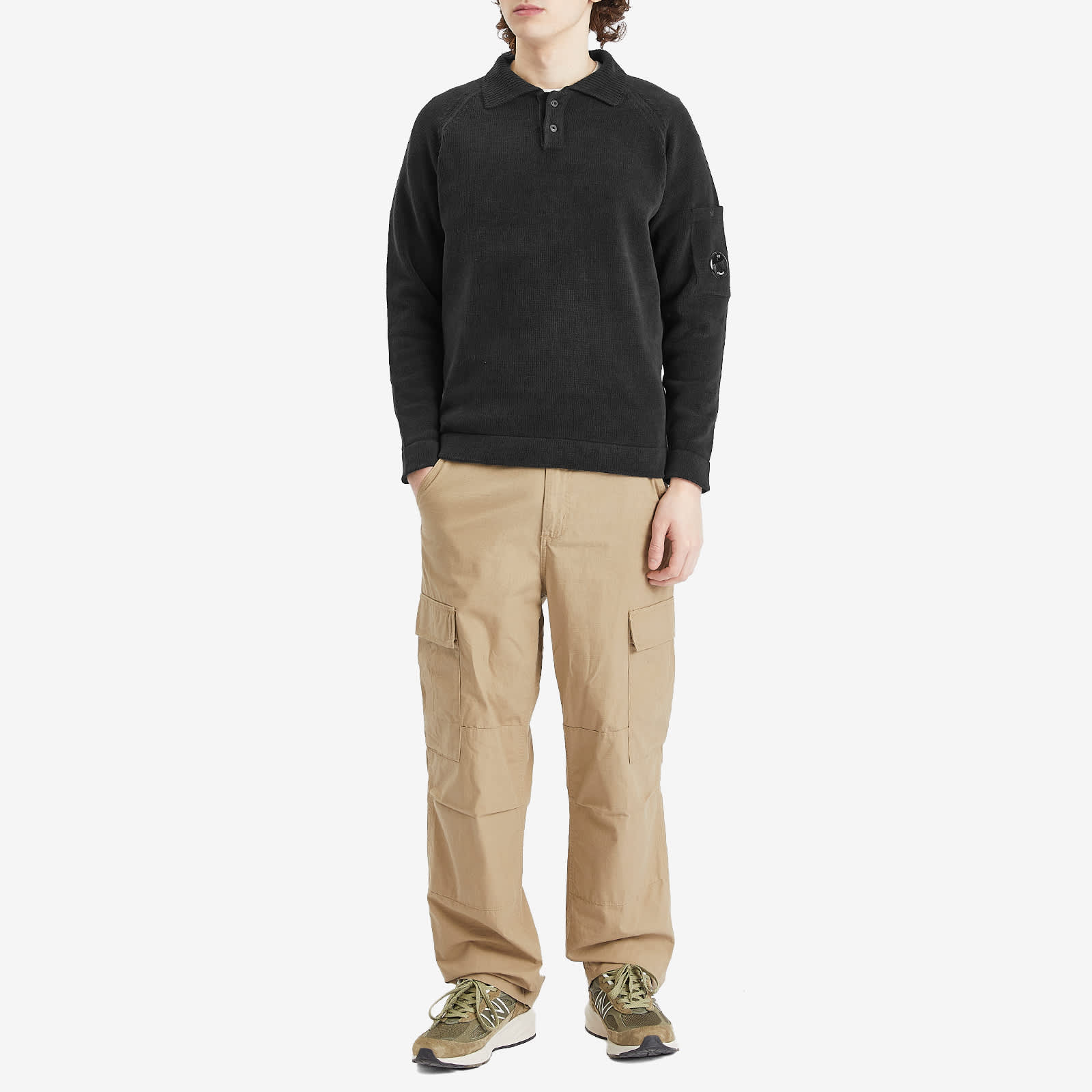 C.P. Company Chenille Cotton Lens Knit Polo - Black