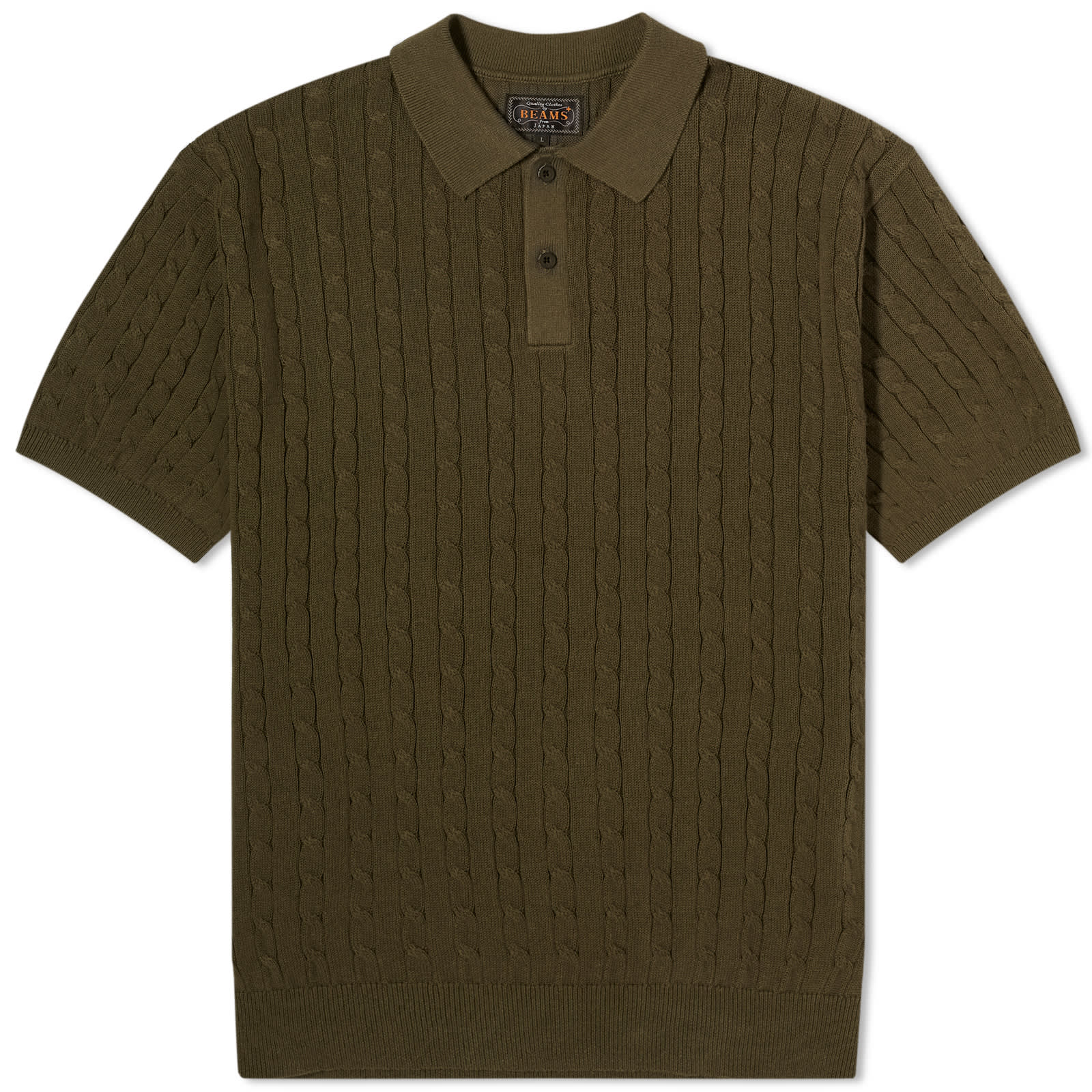 Beams Plus Cable Knit Polo - Olive