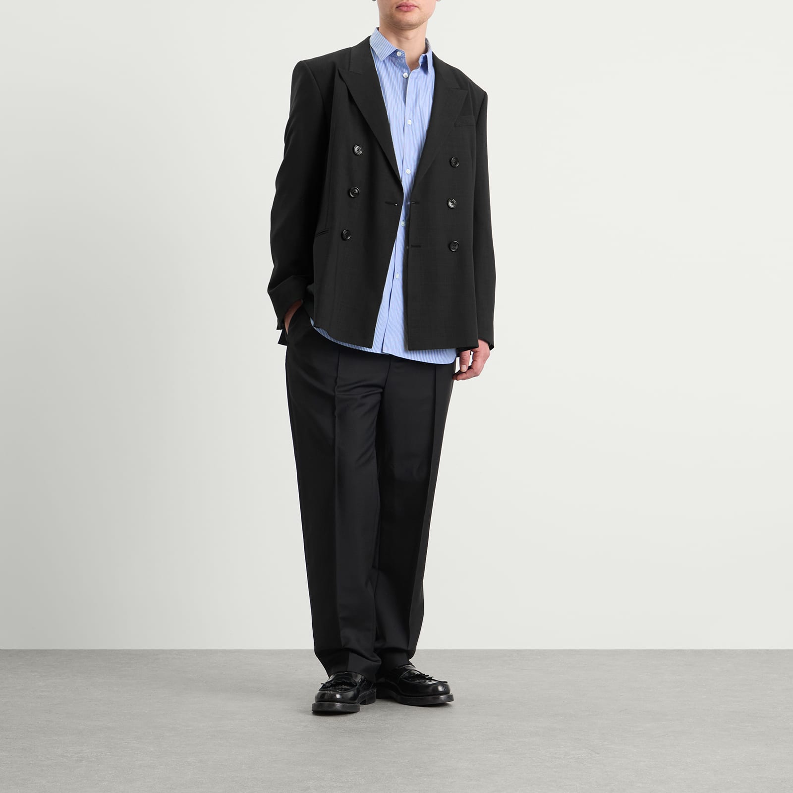 AMI Paris Light Wool Twill 6 Button Jacket - Anthracite