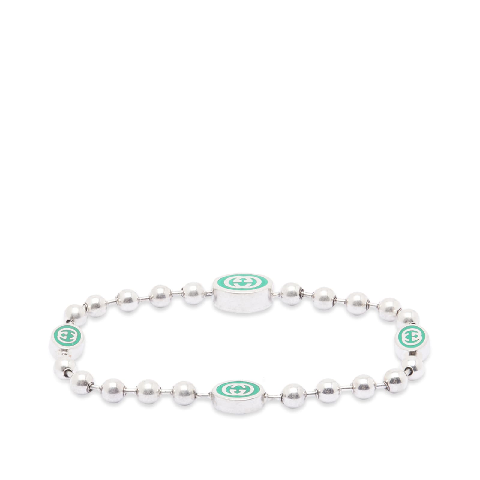 Gucci Interlocking G Enamel Boule Bracelet Silver & Green END. (US)