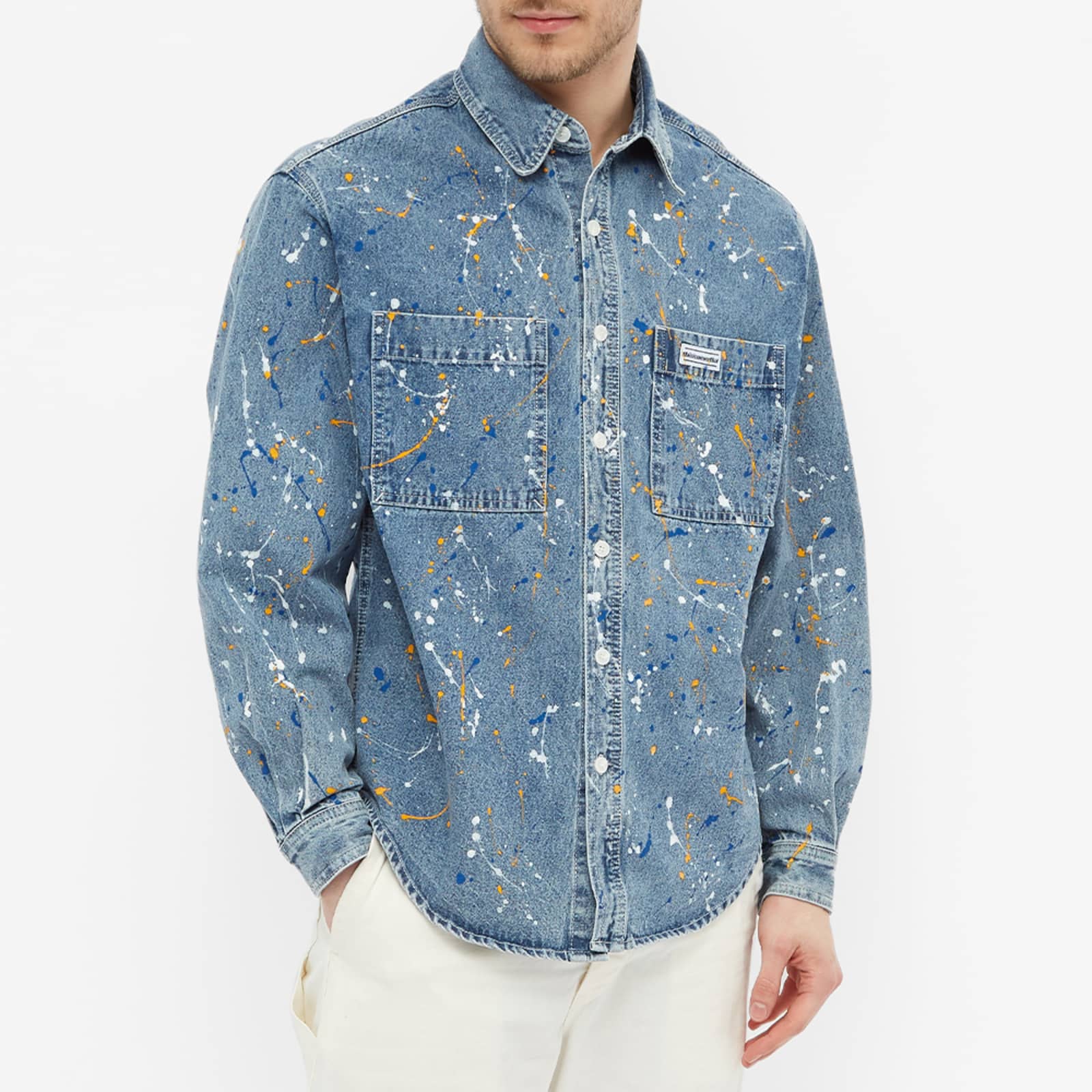 thisisneverthat Paint Splatter Denim Shirt Blue END. (US)
