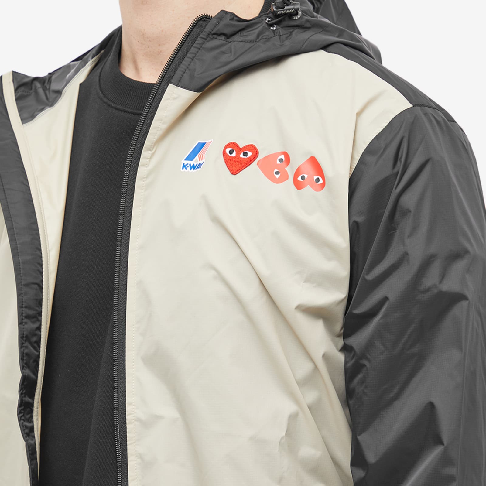 Comme des Garçons Play x KWay Full Zip Block Colour Jacket Beige & Black END. Comme des Garçons Play x KWay Full Zip Block Colour Jacket Beige & Black END.