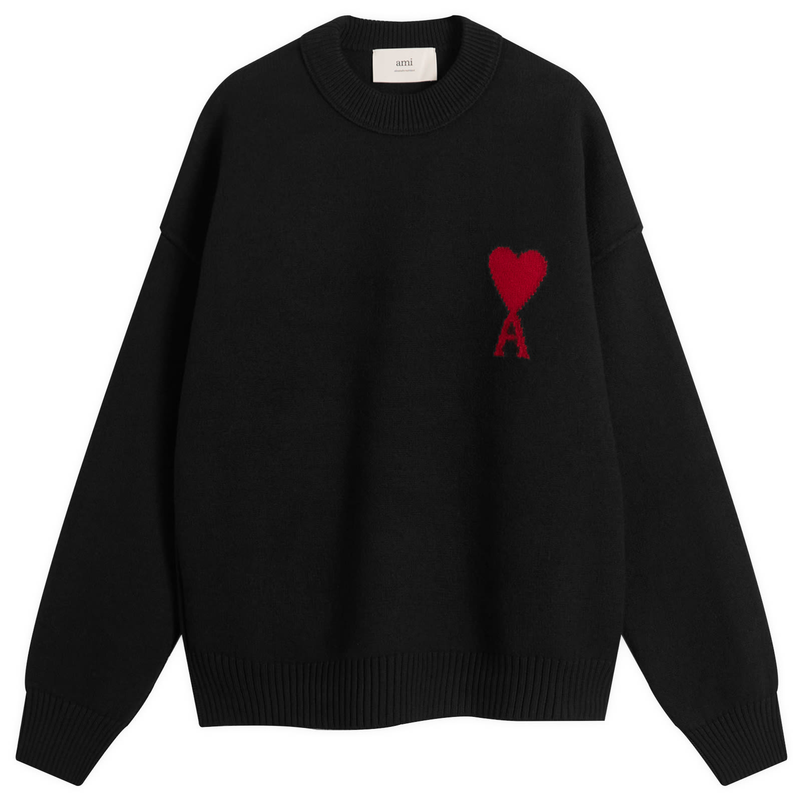 AMI Paris Felted Merino Wool Knit ADC Crew Neck Jumper - Noir/Rouge