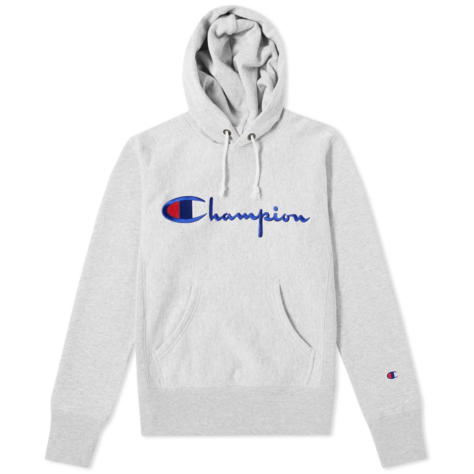 Champion Reverse Weave Script Logo Hoody - Grey Marl