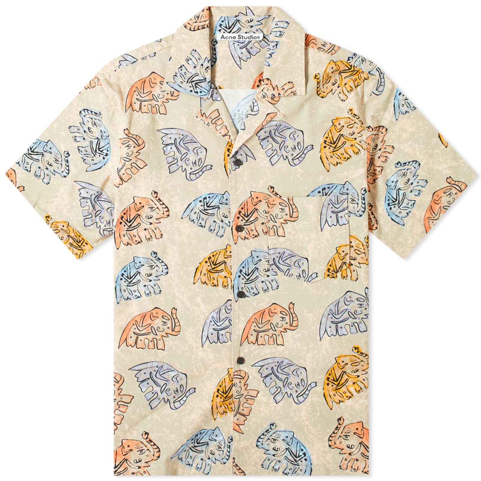 Acne Studios Simon Elephant Print Vacation Shirt - Beige