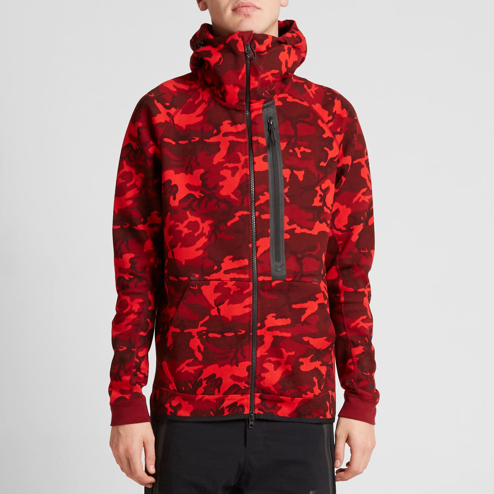 Nike Tech Fleece Camo AW77 Hoody - Team Red & Black