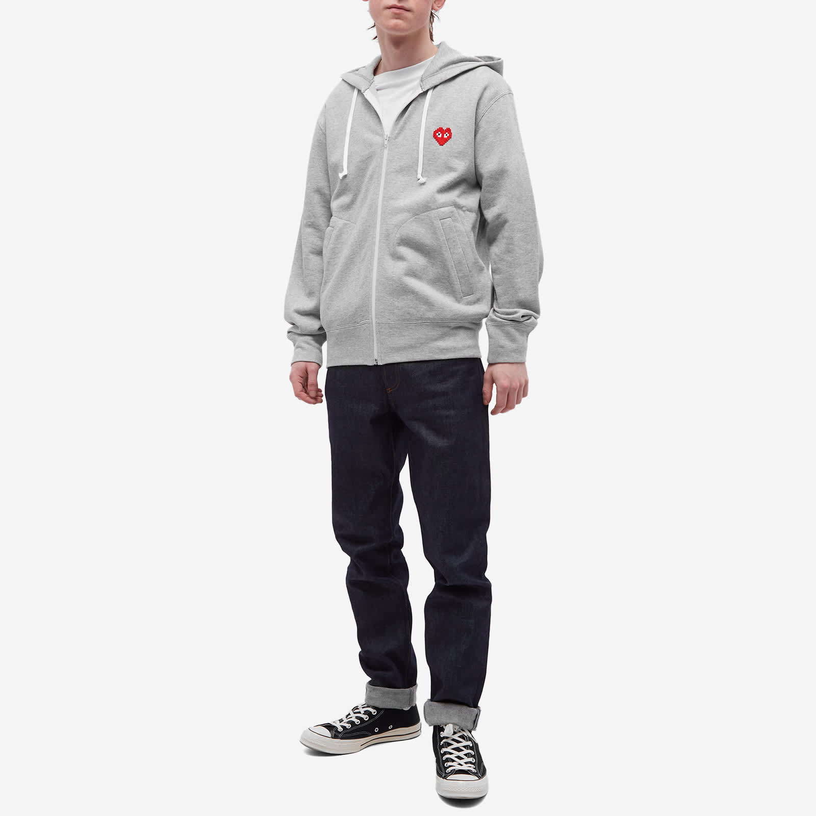 Comme des Garçons Play Invader Heart Zip Hoodie - Grey