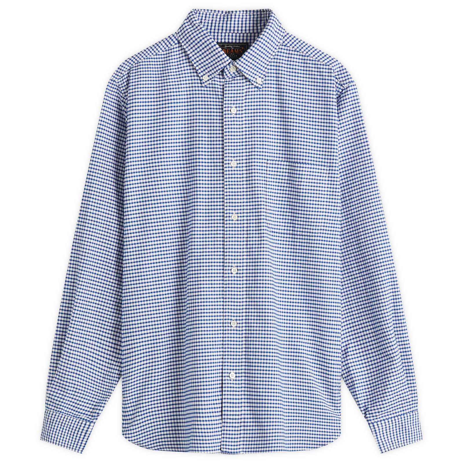 Beams Plus Button Down Gingham Oxford Shirt - Blue