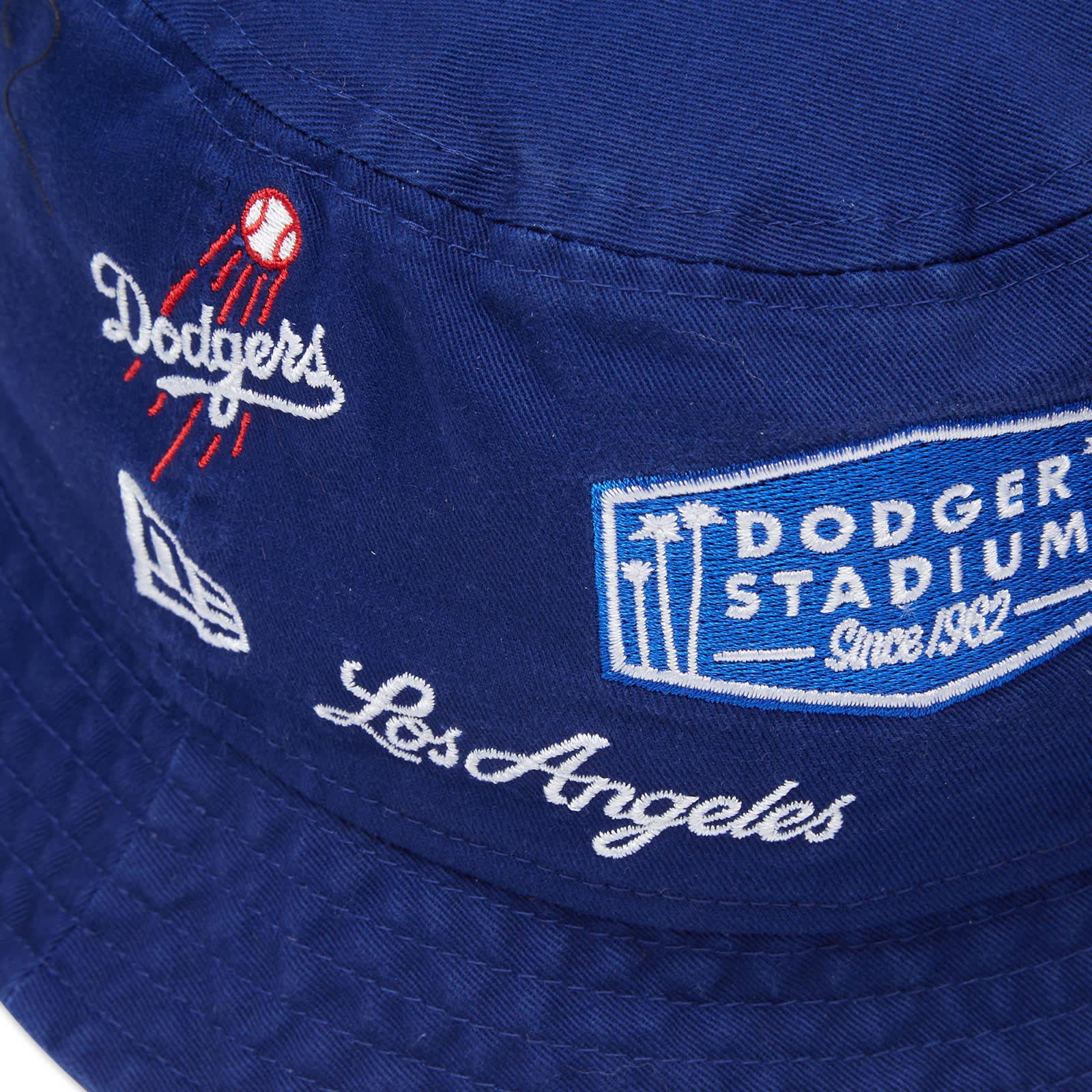 New Era Los Angeles Dodgers Multi Patch Bucket Hat Blue END.