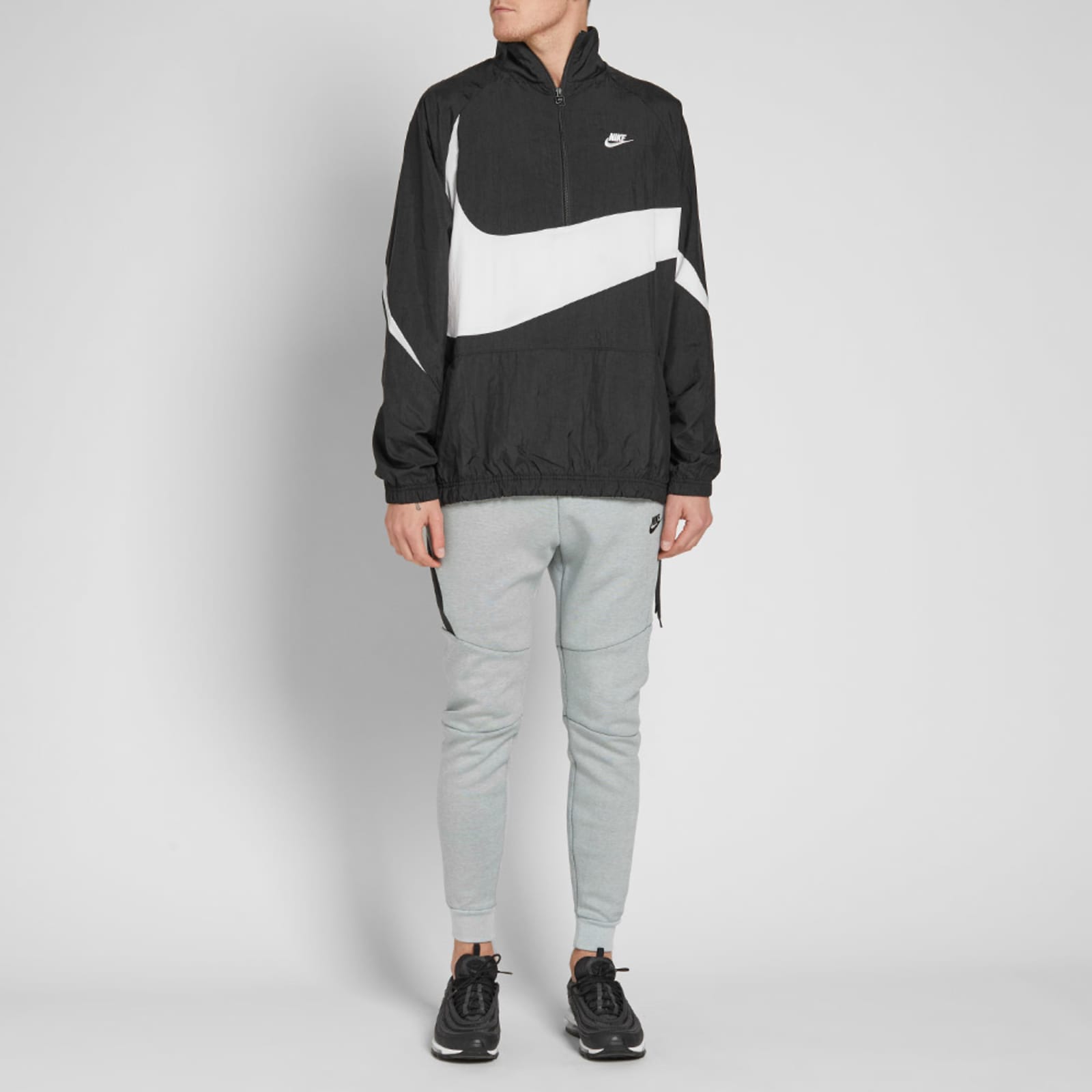 Nike Swoosh Half Zip Woven Jacket - Black & White