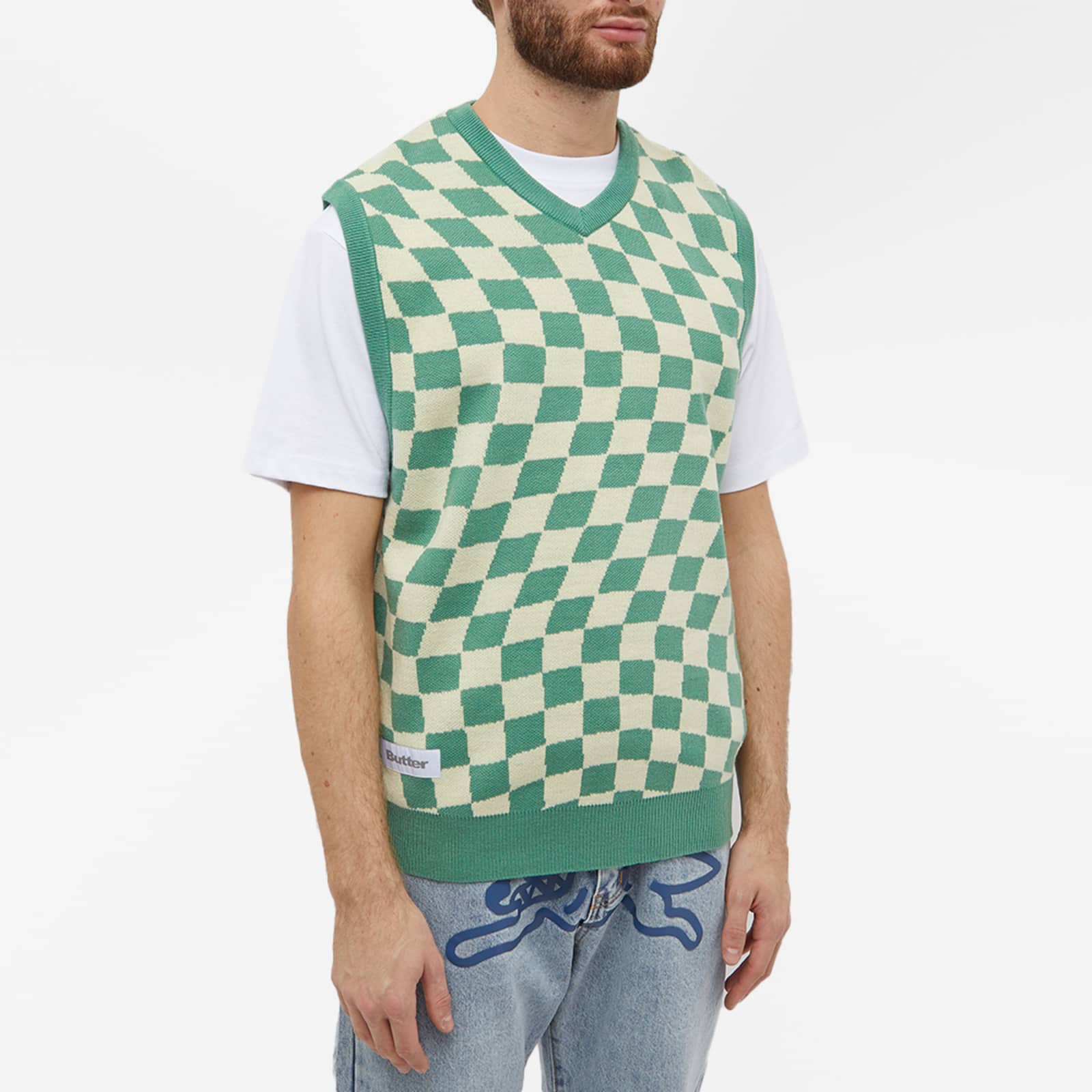 Butter Goods Checker Knit Vest Seafoam & Blue END.