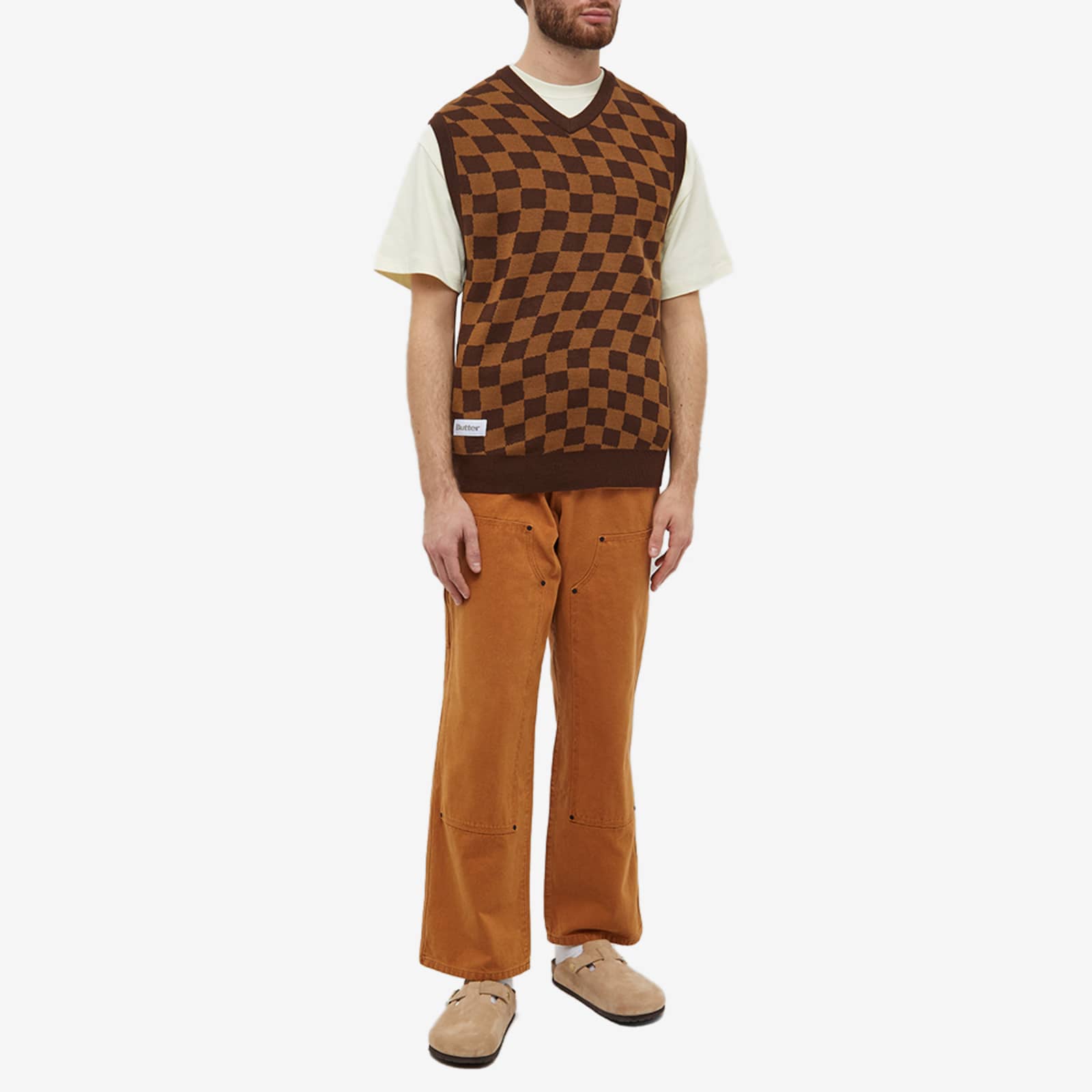 Butter Goods Checker Knit Vest Chestnut & Oak END. (US)