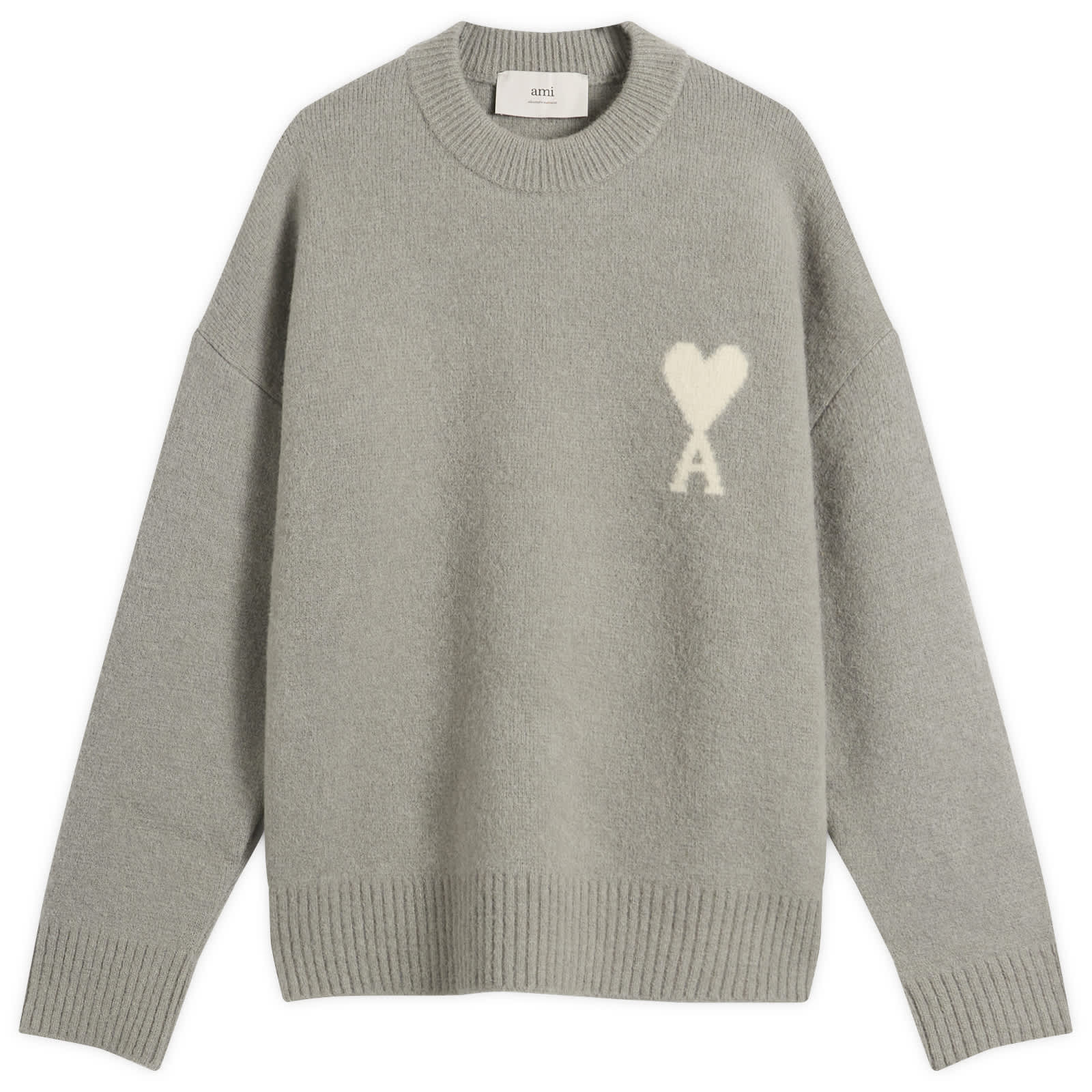 AMI Paris Alpaca Knit ADC Crew Neck Jumper - Gris/Ecru