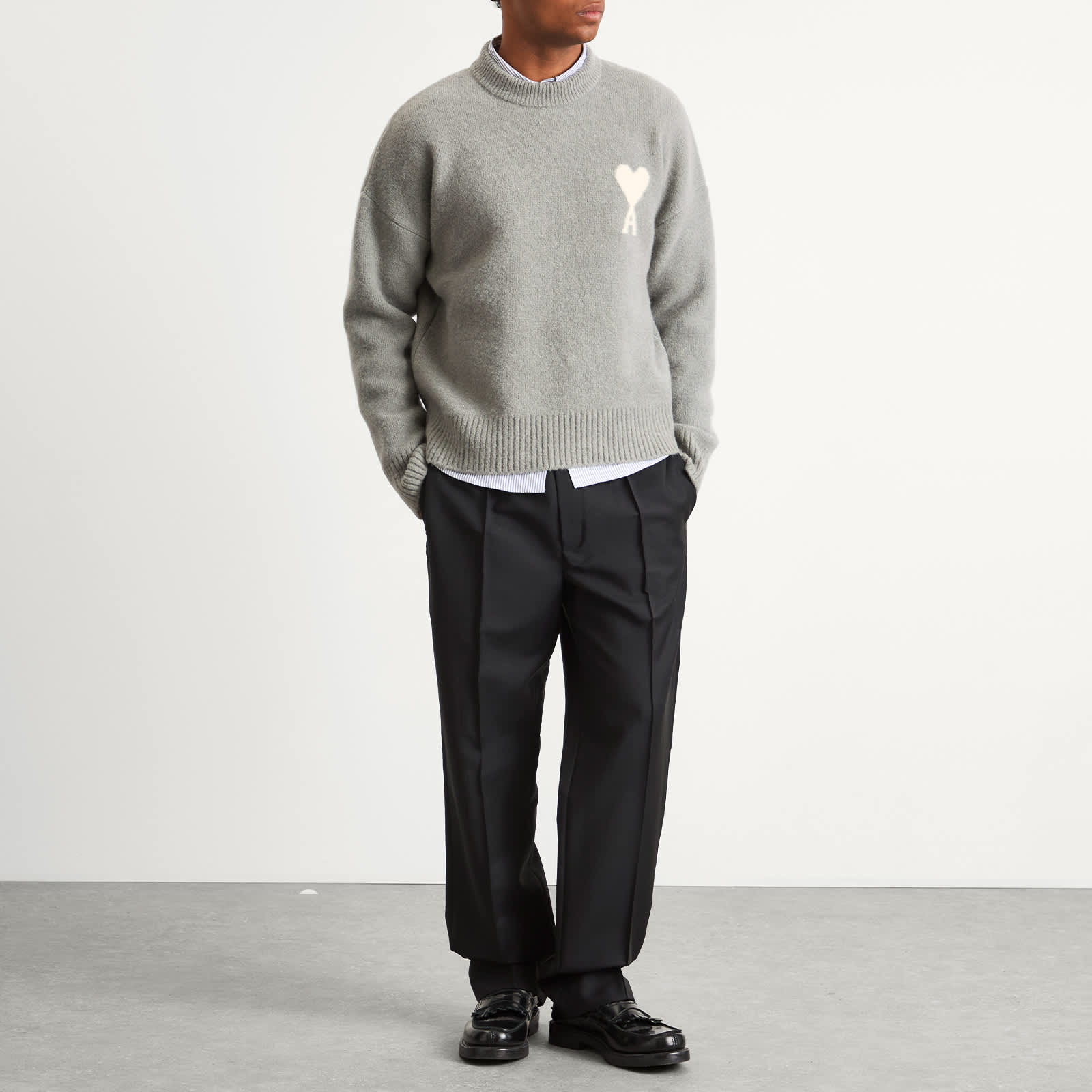 AMI Paris Alpaca Knit ADC Crew Neck Jumper - Gris/Ecru
